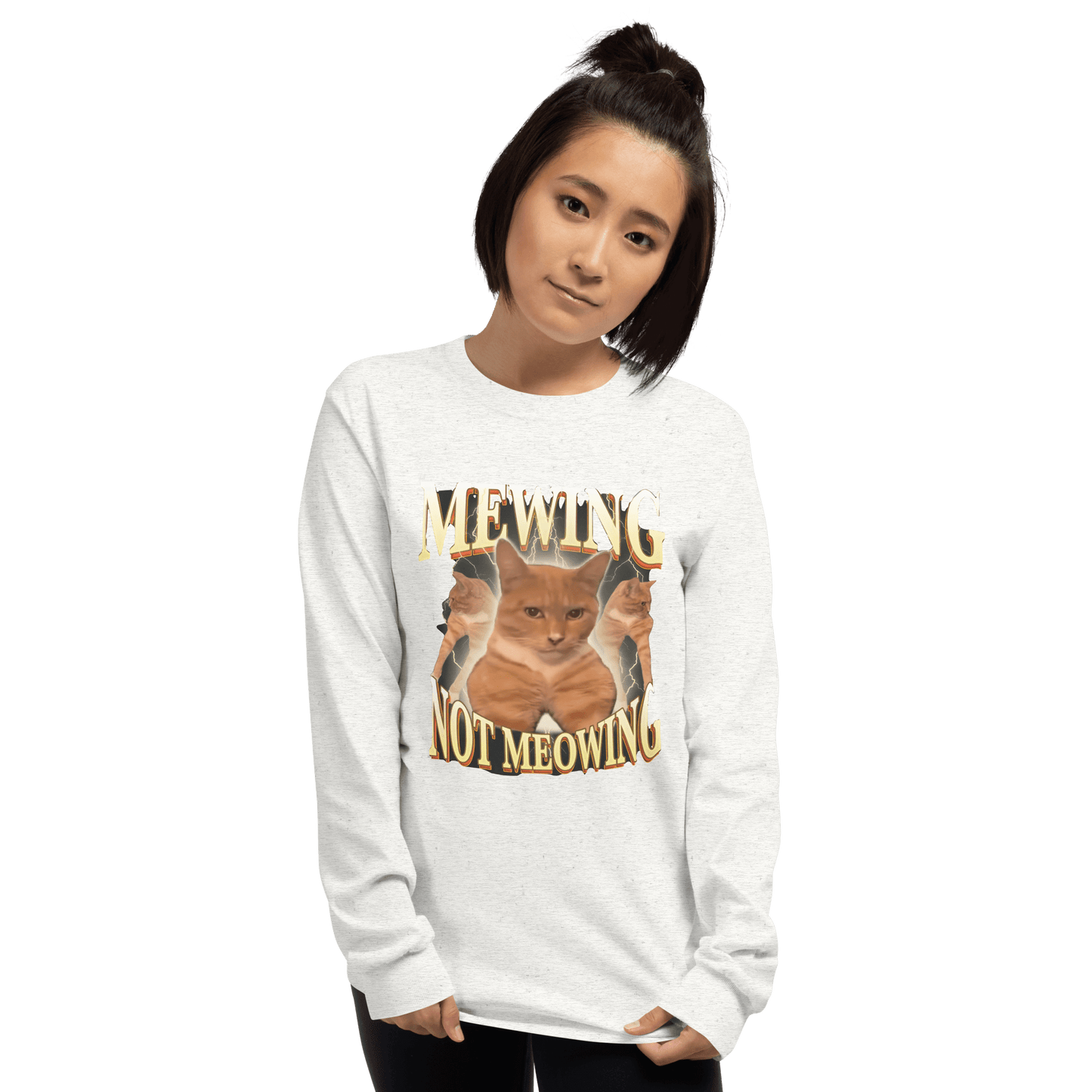 Mewing Long Sleeve T-Shirt Meme - Sport Grey | Shirtposting