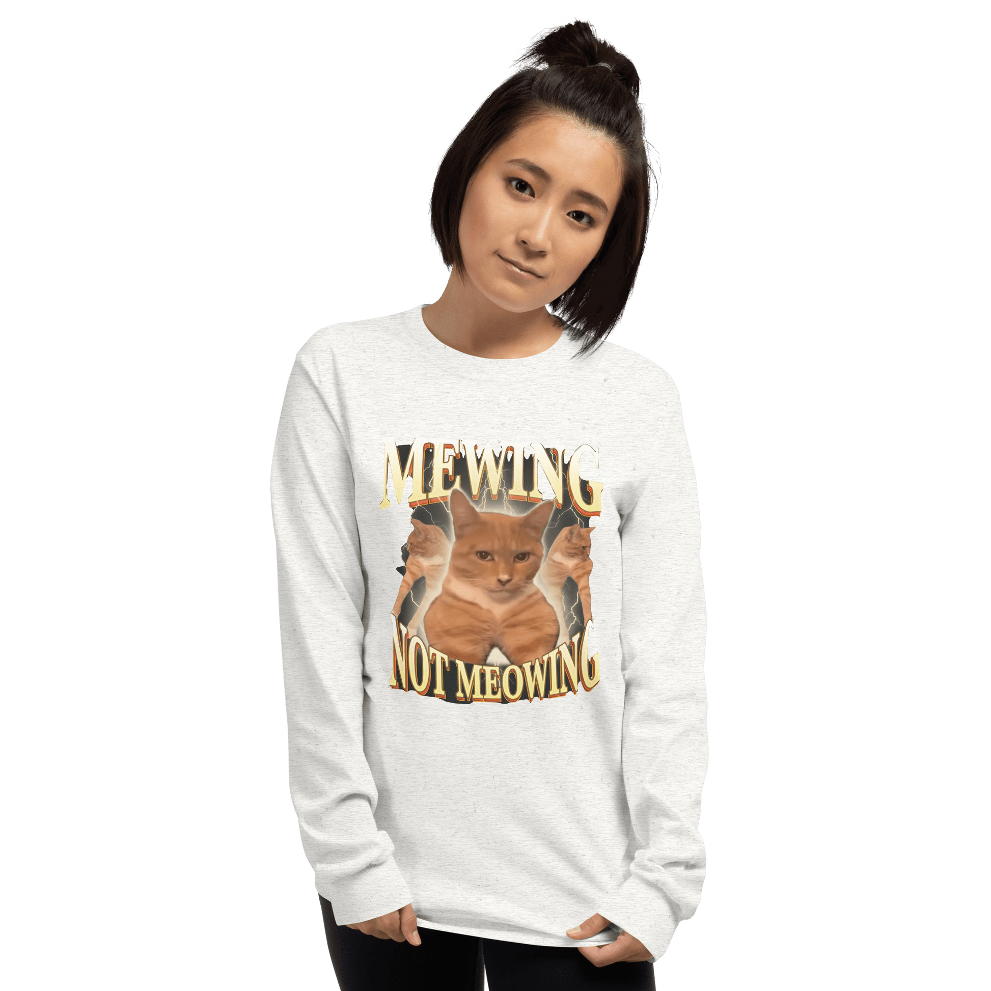Mewing Long Sleeve T-Shirt Meme - Sport Grey | Shirtposting