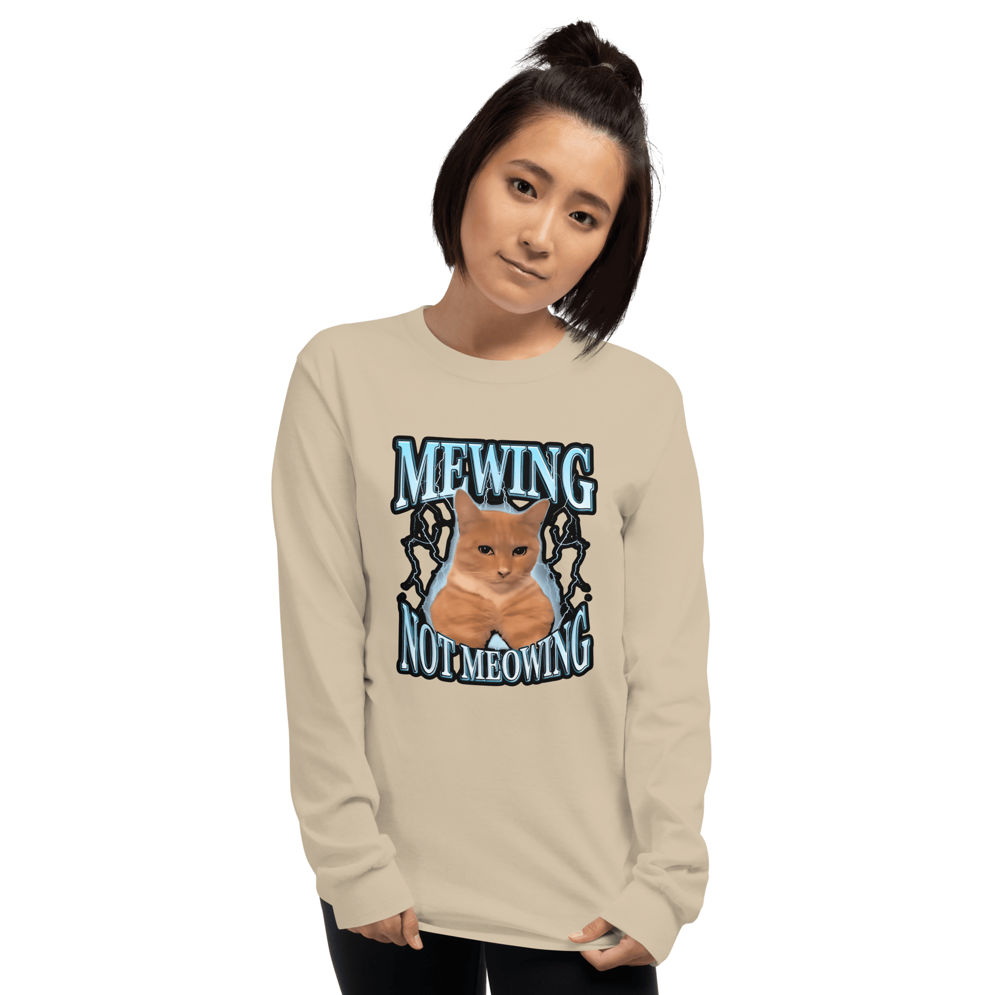 Mewing Long Sleeve T-Shirt Meme - Sport Grey | Shirtposting