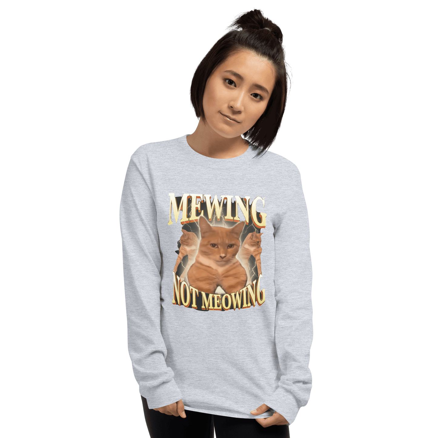 Mewing Long Sleeve T-Shirt Meme - Sport Grey | Shirtposting