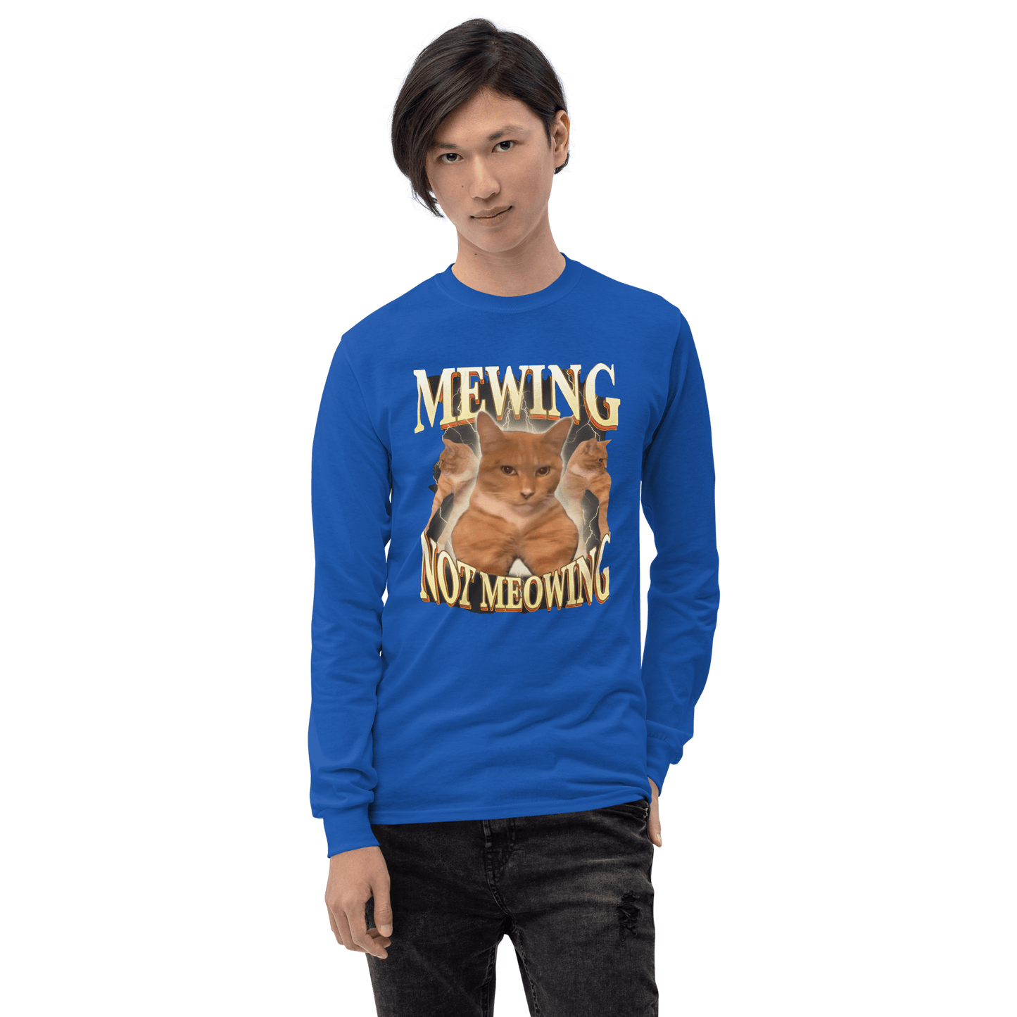 Mewing Long Sleeve T-Shirt Meme - Sport Grey | Shirtposting