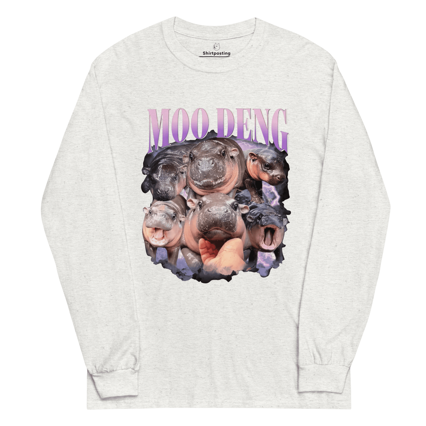 Moo Deng Long Sleeve T-Shirt Meme - Ash | Shirtposting
