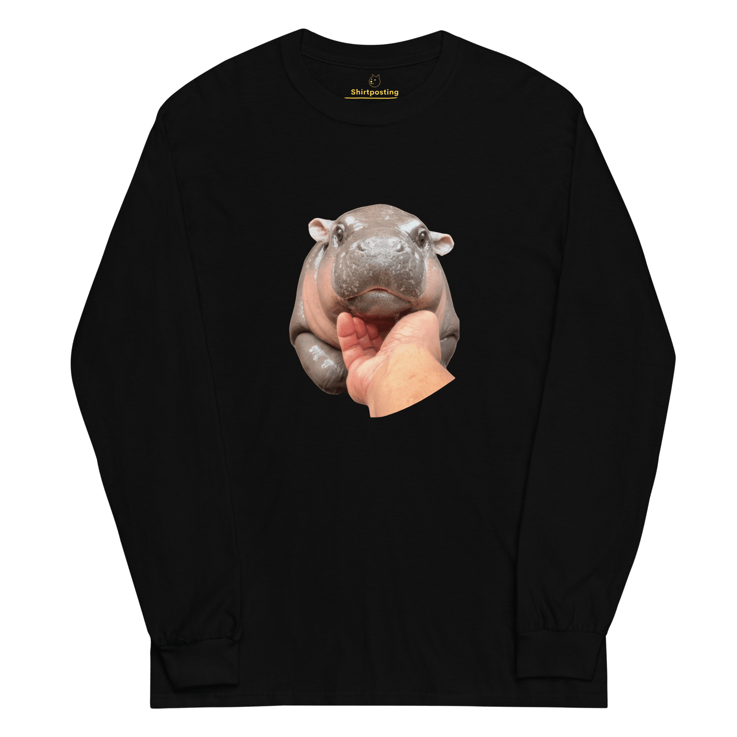 Moo Deng Long Sleeve T-Shirt Meme - Black | Shirtposting