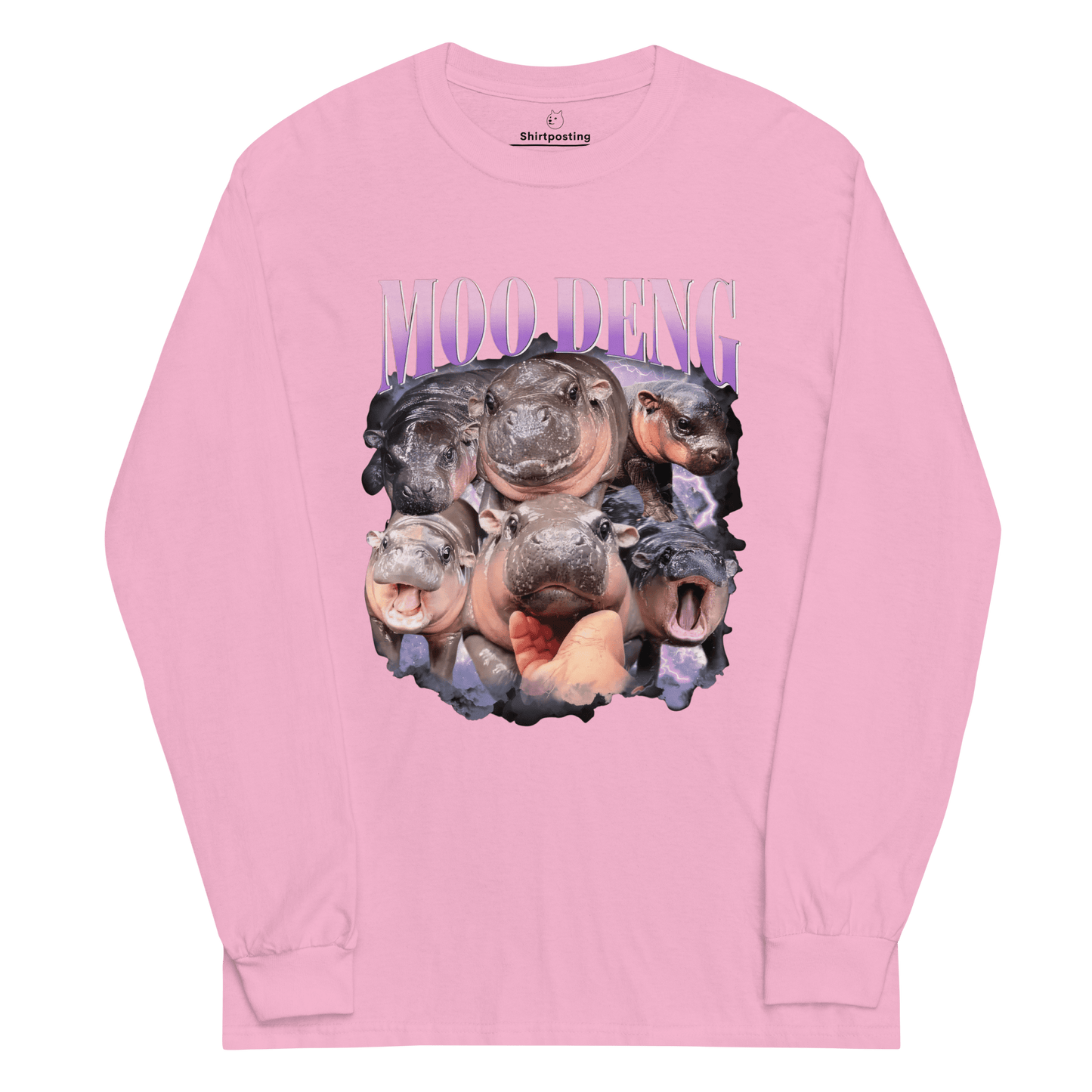 Moo Deng Long Sleeve T-Shirt Meme - Light Pink | Shirtposting