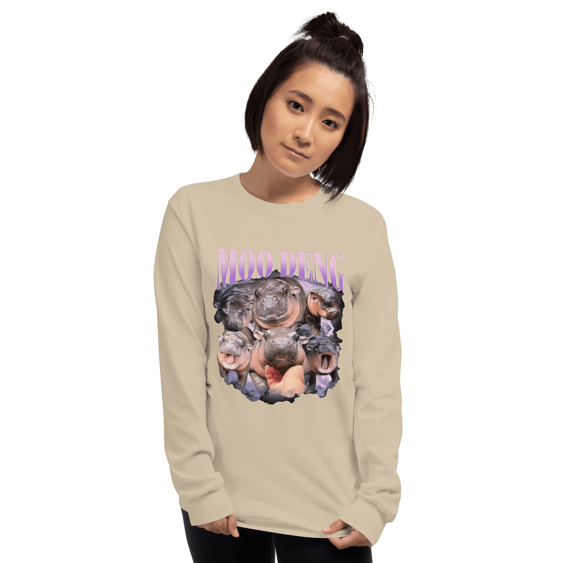 Moo Deng Long Sleeve T-Shirt Meme - Sand | Shirtposting