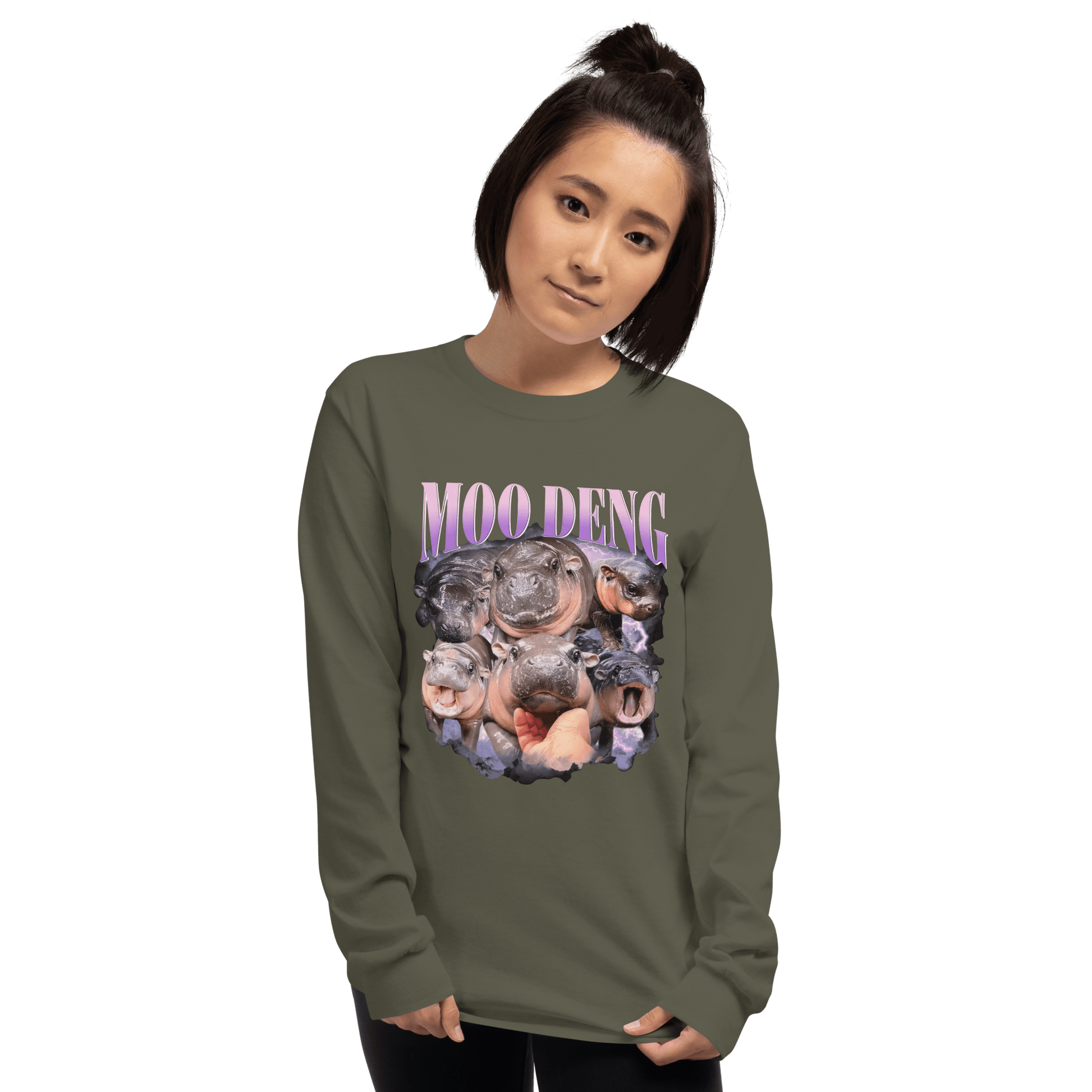 Moo Deng Long Sleeve T-Shirt Meme - Sand | Shirtposting