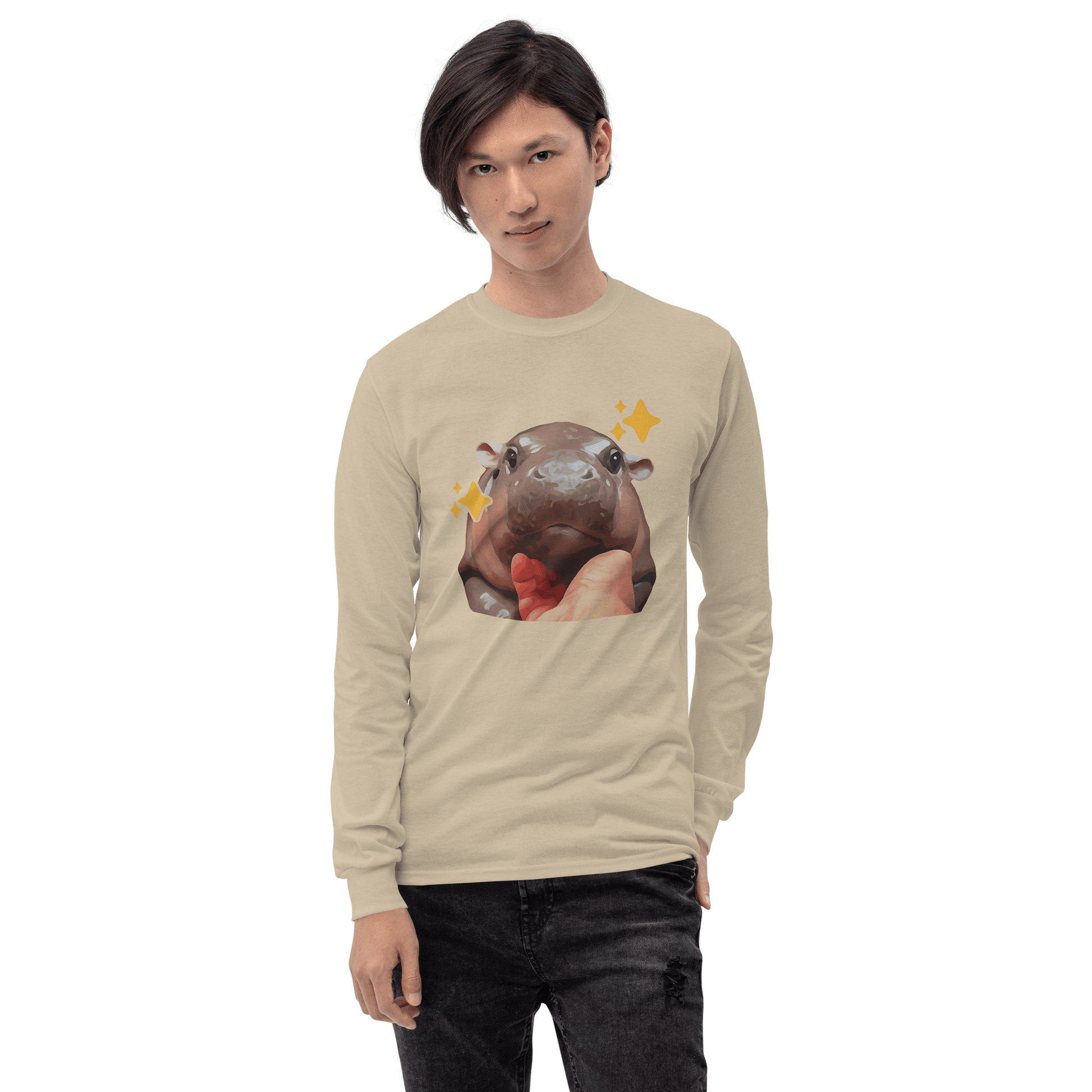 Moo Deng Long Sleeve T-Shirt Meme - Sport Grey | Shirtposting