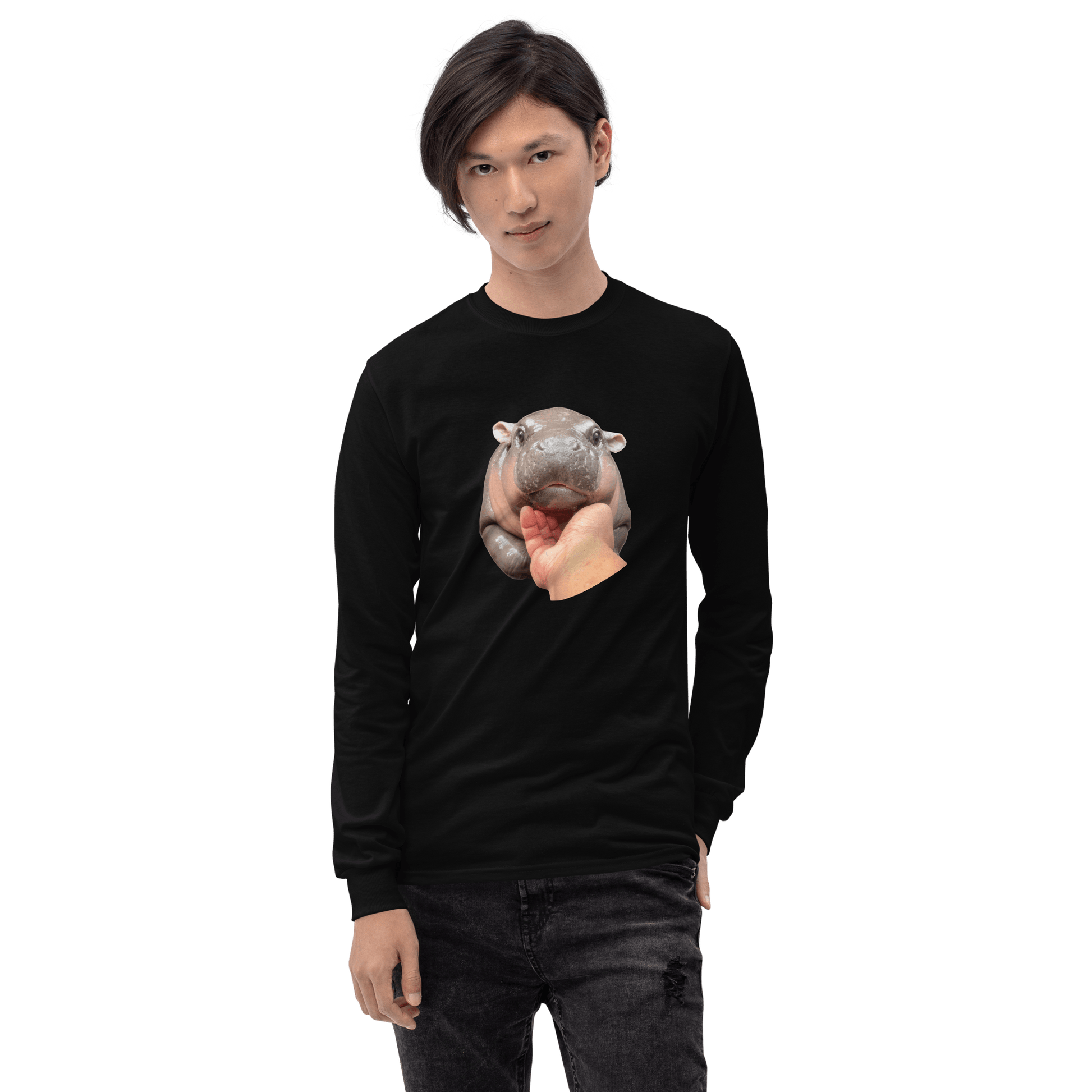 Moo Deng Long Sleeve T-Shirt Meme - Sport Grey | Shirtposting