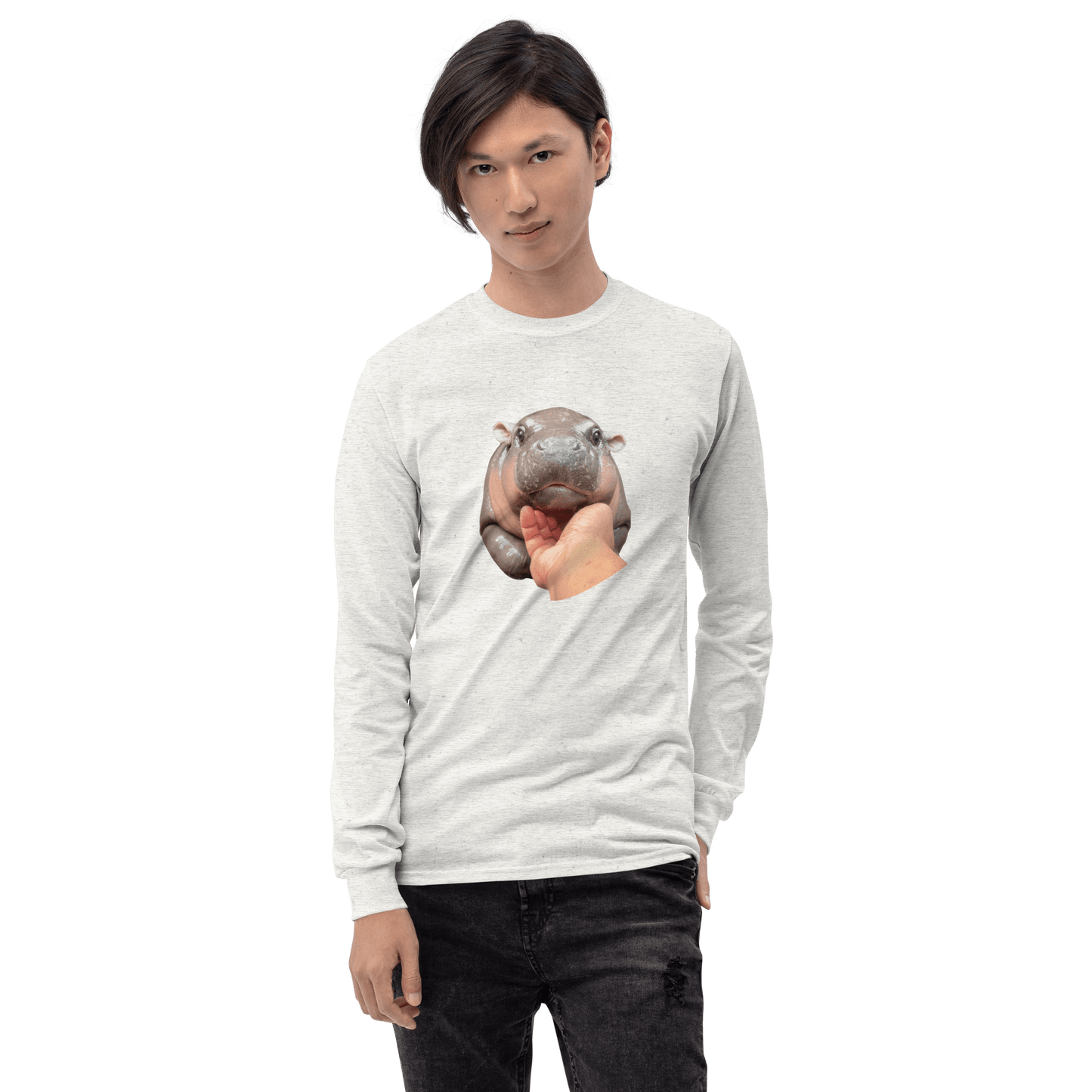 Moo Deng Long Sleeve T-Shirt Meme - Sport Grey | Shirtposting