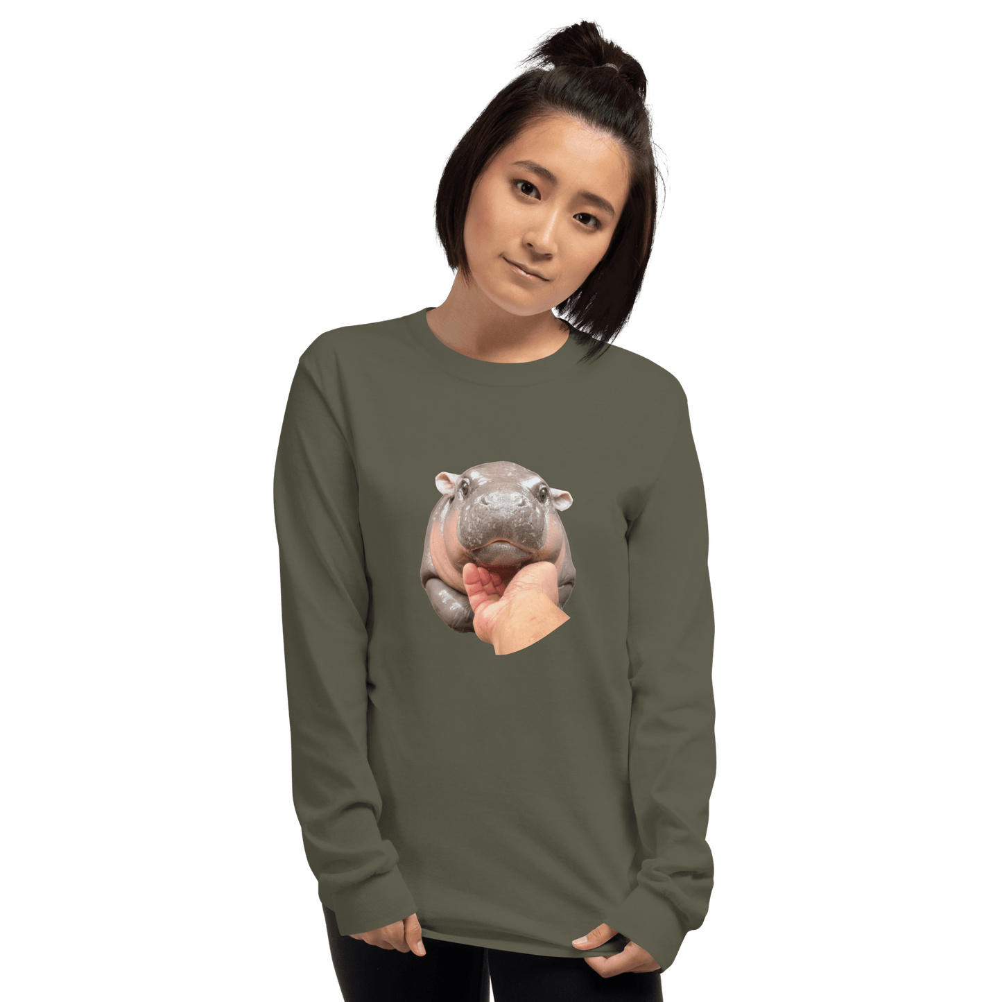 Moo Deng Long Sleeve T-Shirt Meme - Sport Grey | Shirtposting