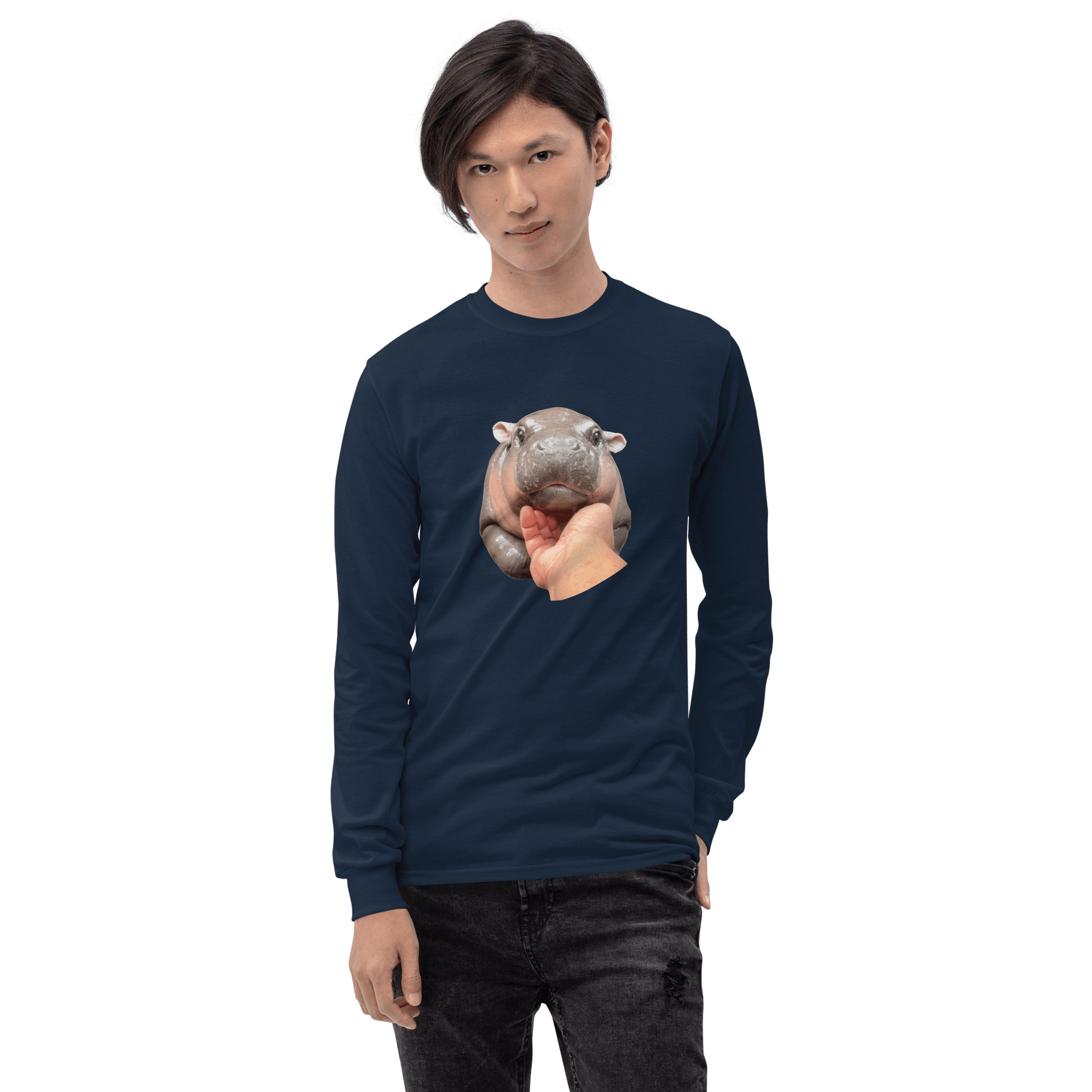 Moo Deng Long Sleeve T-Shirt Meme - Sport Grey | Shirtposting