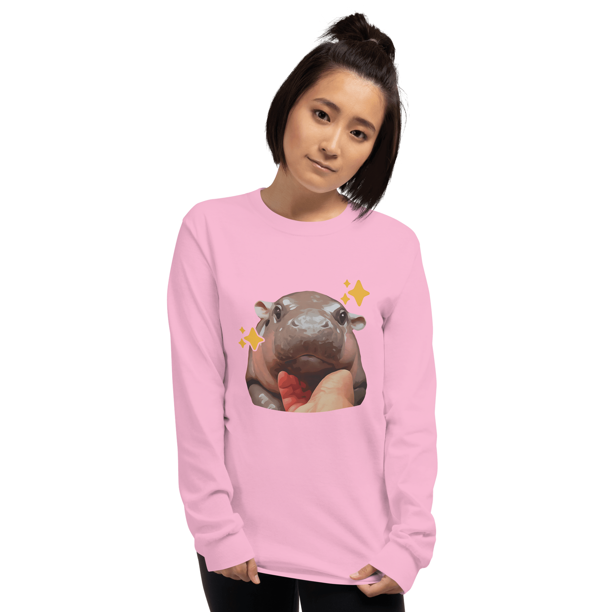 Moo Deng Long Sleeve T-Shirt Meme - Sport Grey | Shirtposting