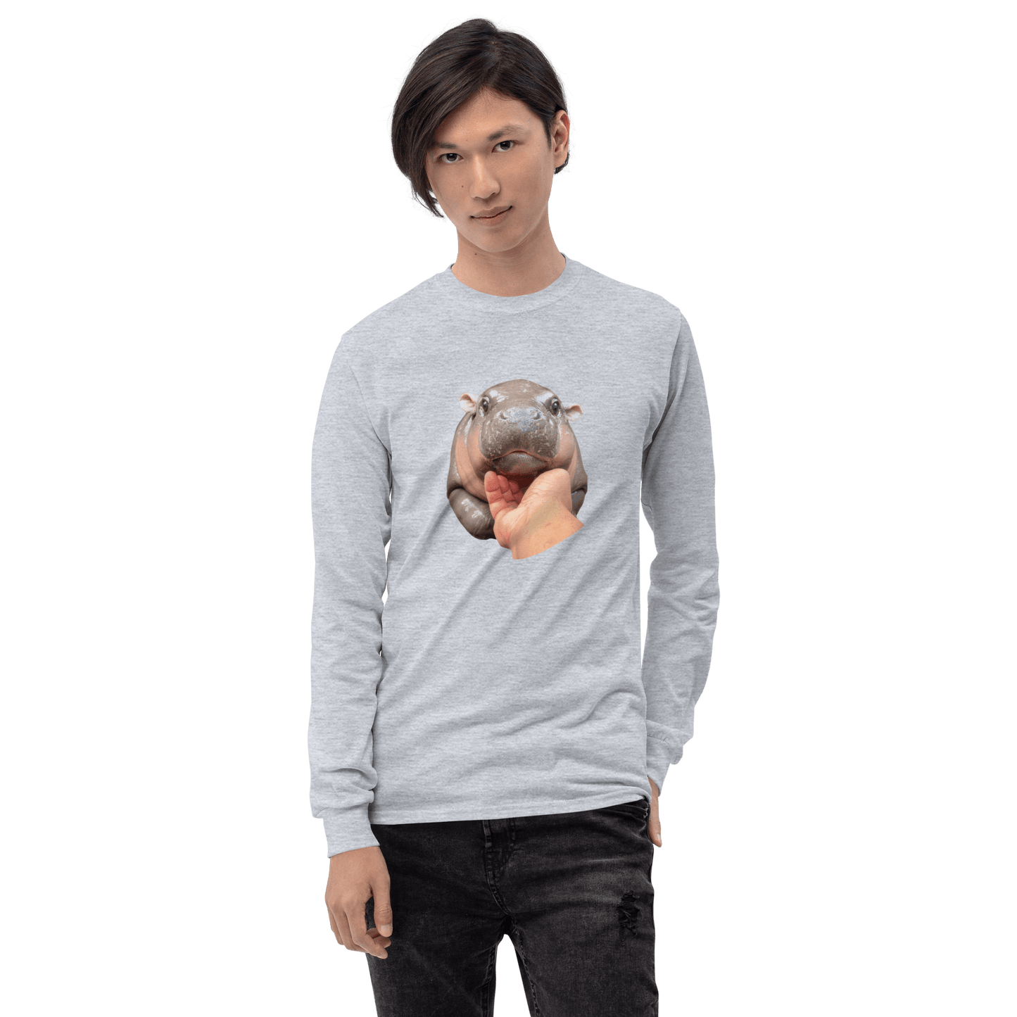 Moo Deng Long Sleeve T-Shirt Meme - Sport Grey | Shirtposting