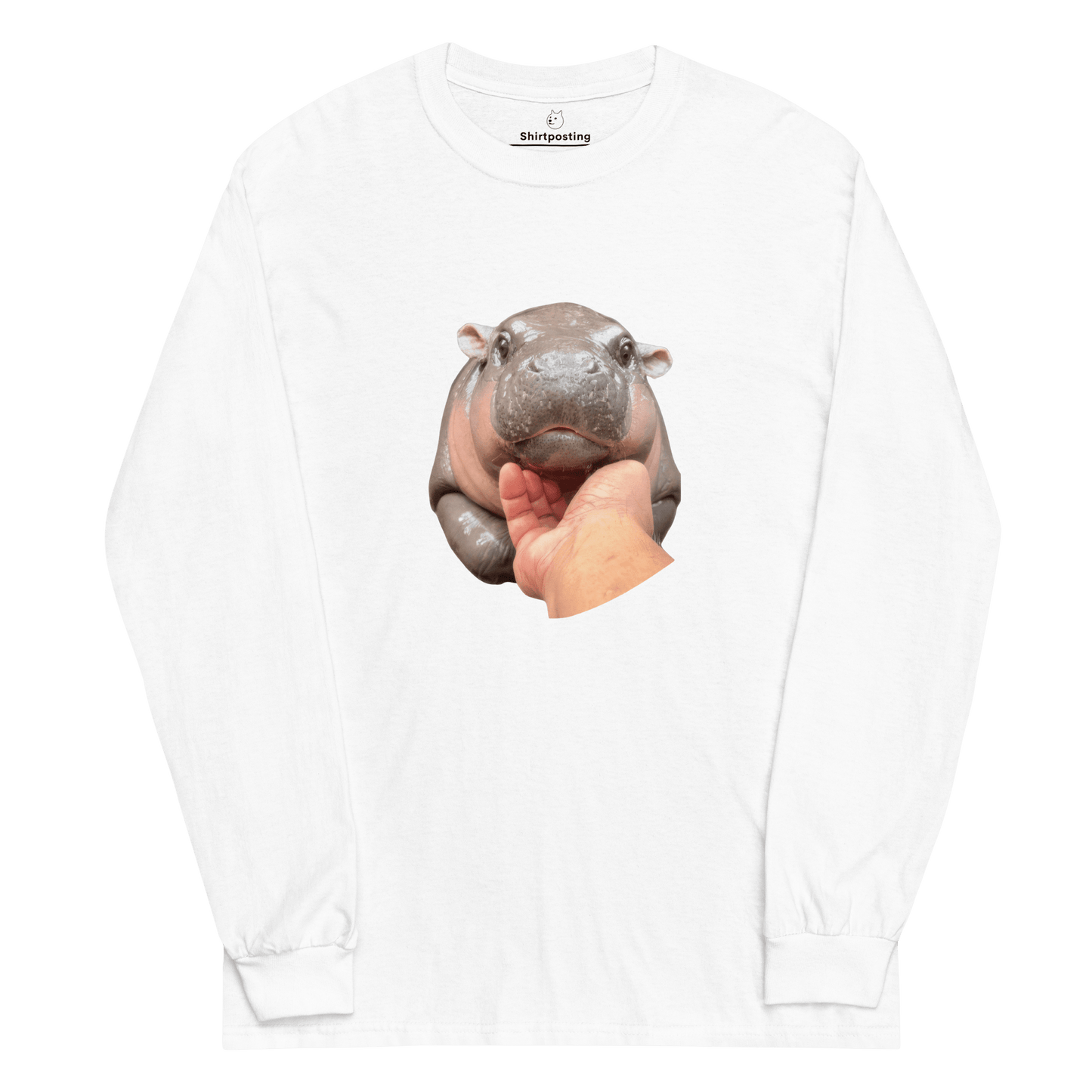 Moo Deng Long Sleeve T-Shirt Meme - White | Shirtposting