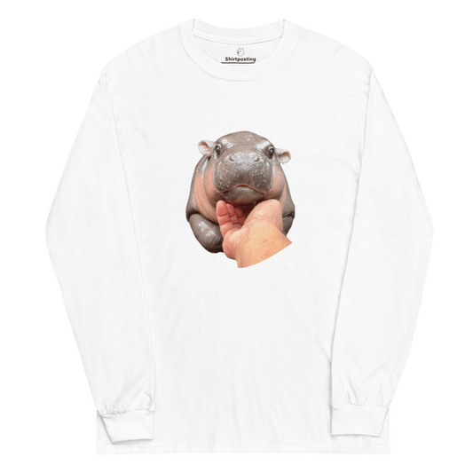 Moo Deng Long Sleeve T-Shirt Meme - White | Shirtposting
