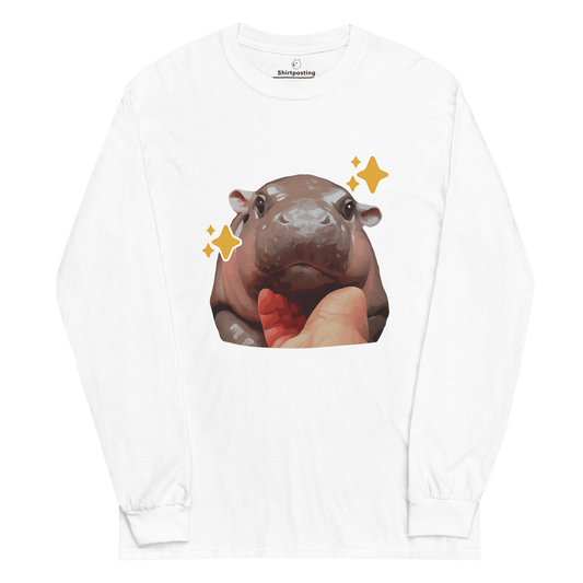 Moo Deng Long Sleeve T-Shirt Meme - White | Shirtposting