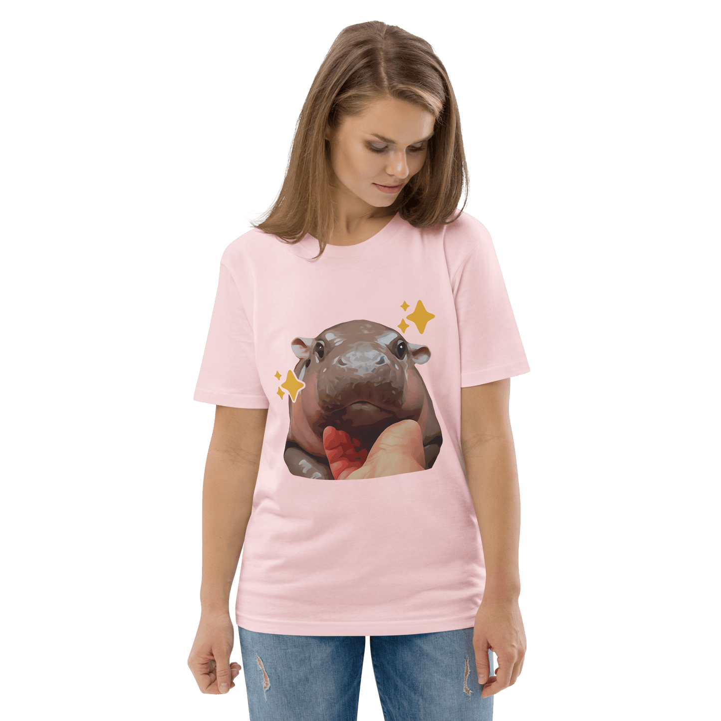 Moo Deng Premium Organic T-Shirt Meme - Cotton Pink | Shirtposting