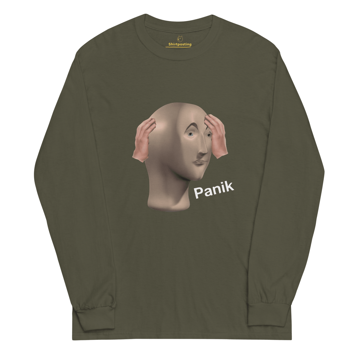 Panik Long Sleeve T-Shirt Meme - Military Green | Shirtposting
