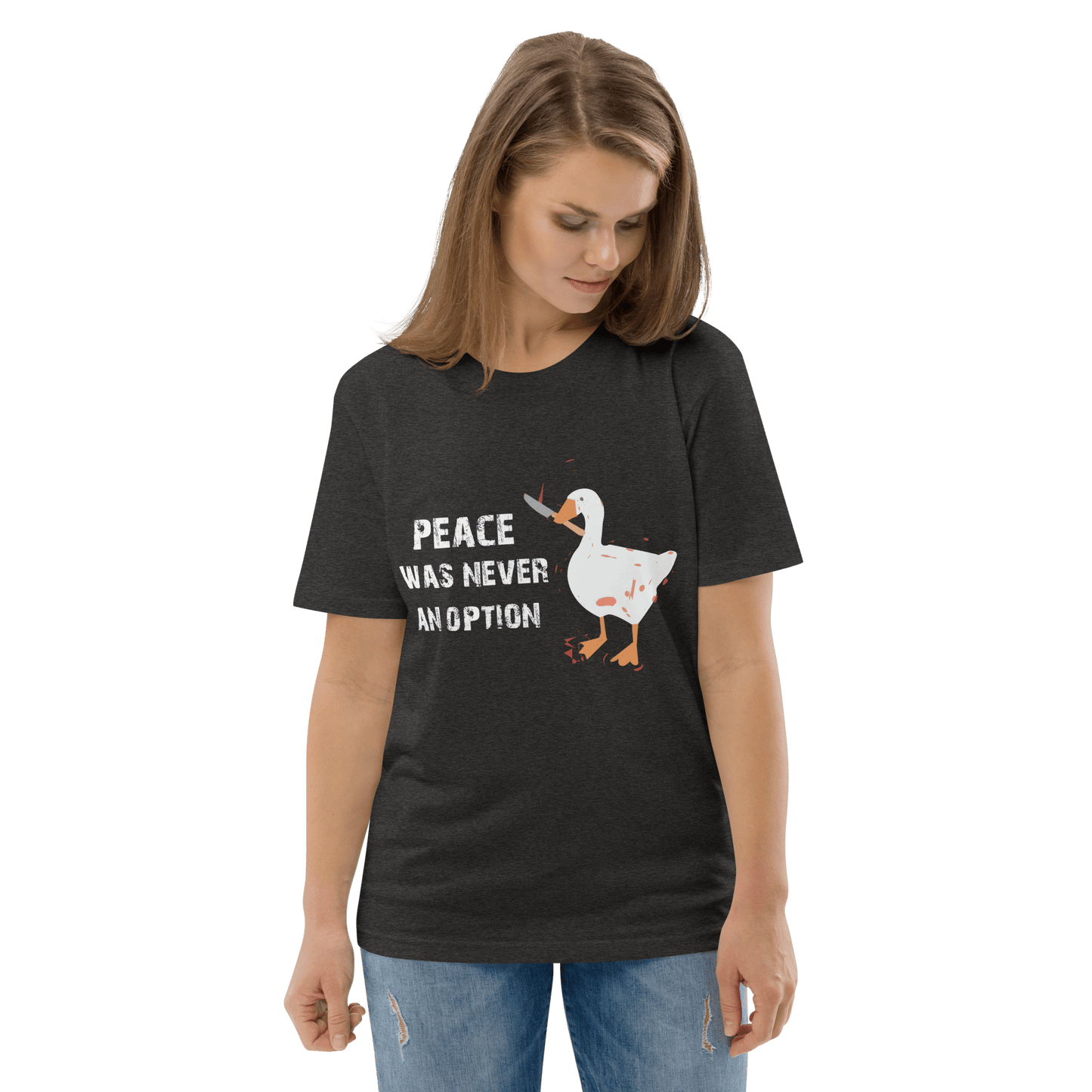 Peace Was Never An Option Premium Organic T-Shirt Meme - Dark Heather Grey | Shirtposting