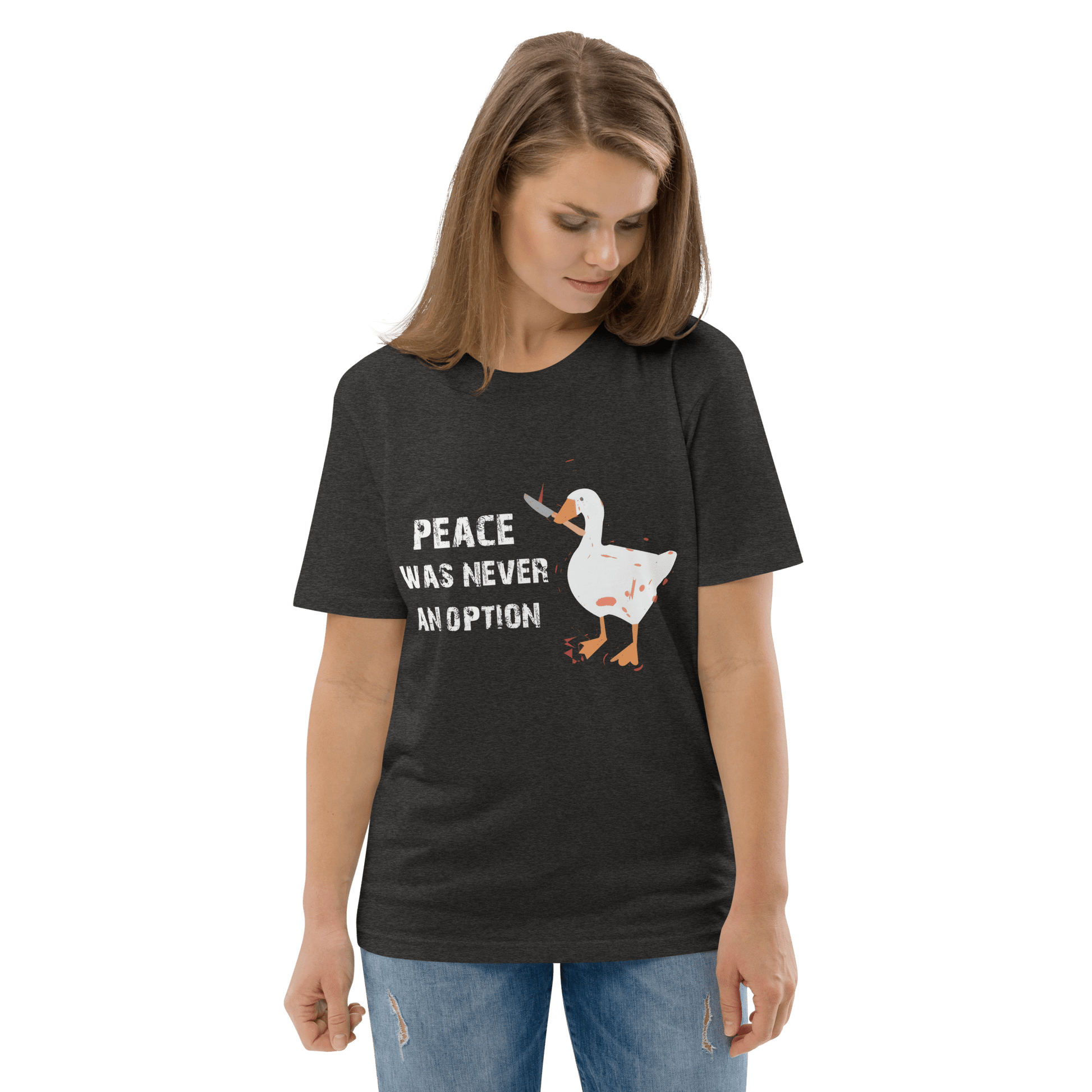 Peace Was Never An Option Premium Organic T-Shirt Meme - Dark Heather Grey | Shirtposting