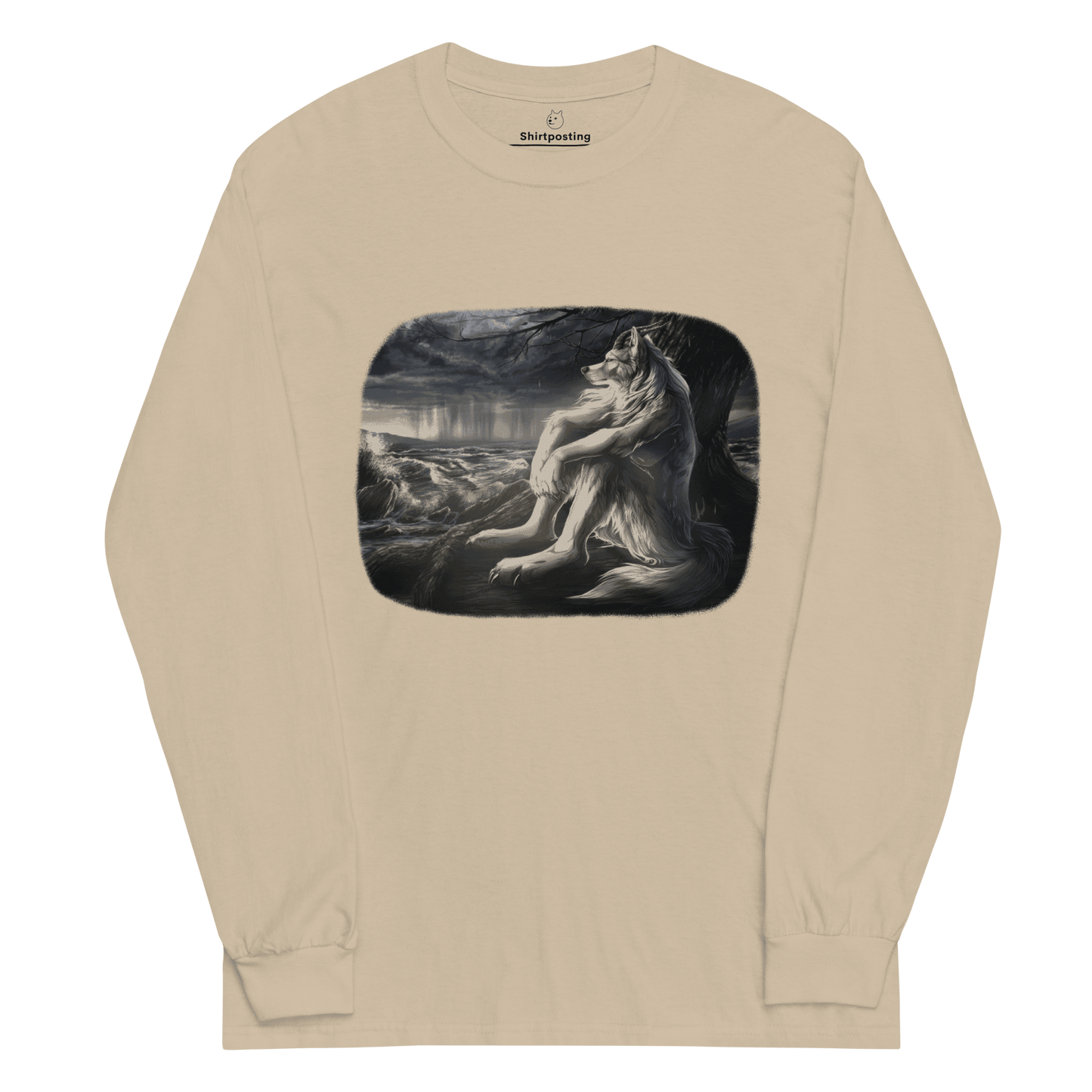 Sigma Wolf Long Sleeve T-Shirt Meme - Sand | Shirtposting