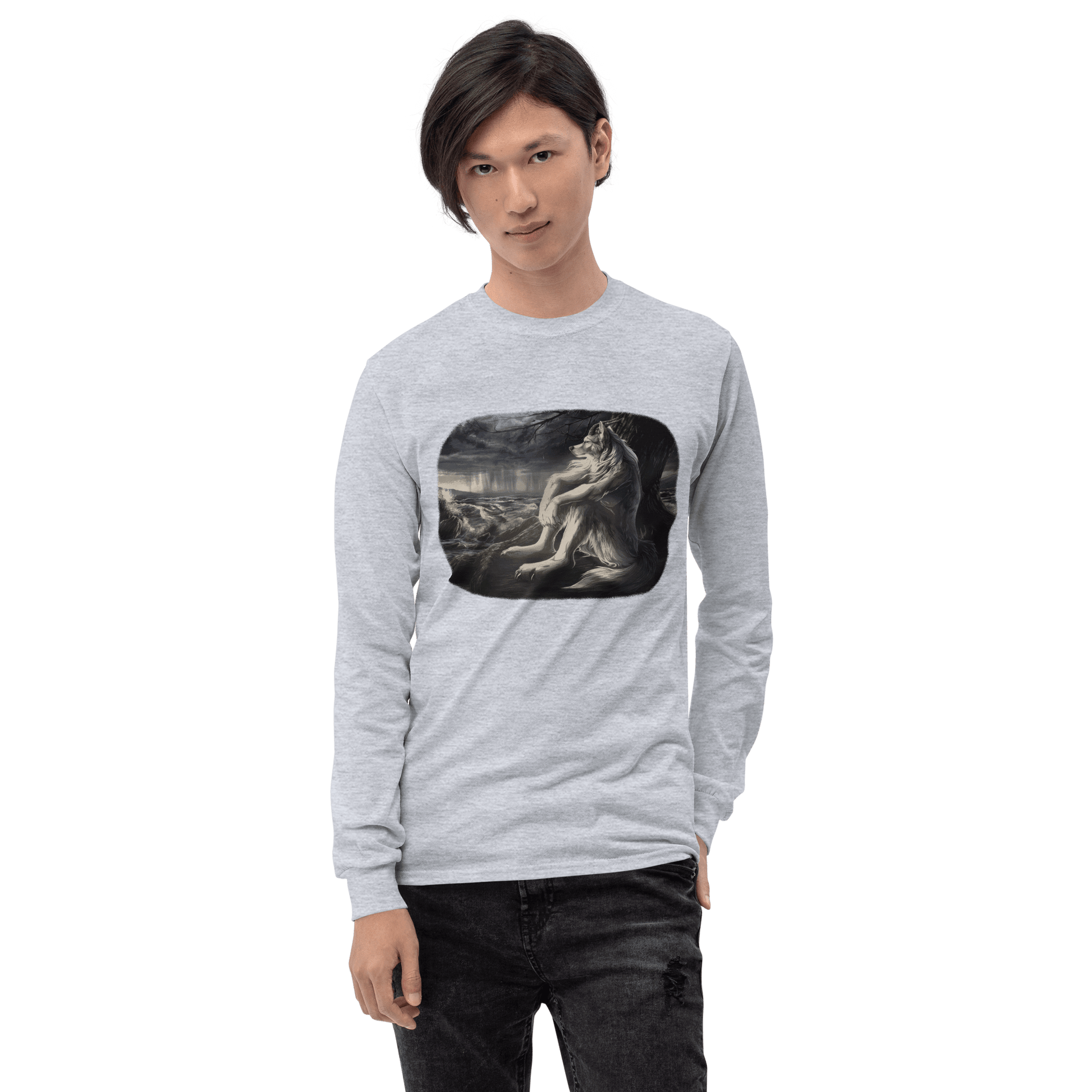 Sigma Wolf Long Sleeve T-Shirt Meme - Sport Grey | Shirtposting