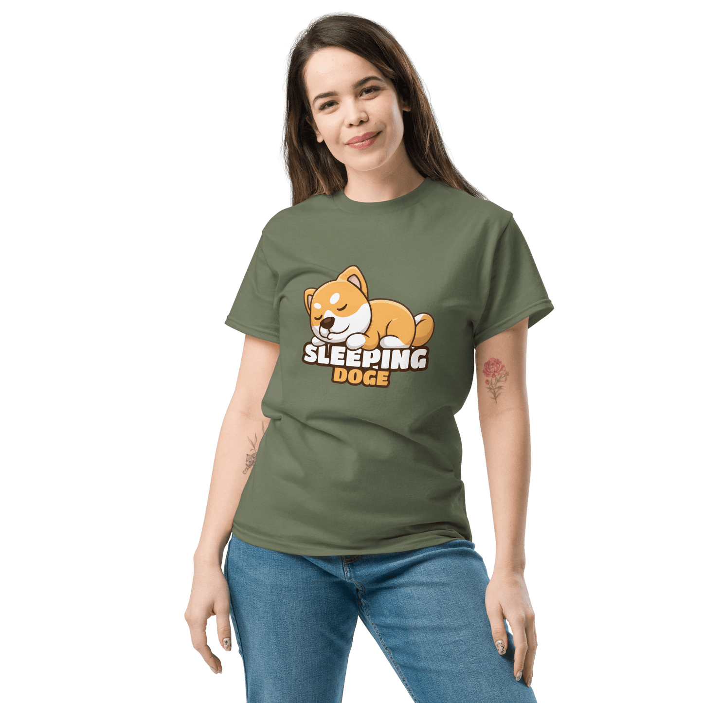Sleeping Doge Classic T-Shirt Meme - Military Green | Shirtposting