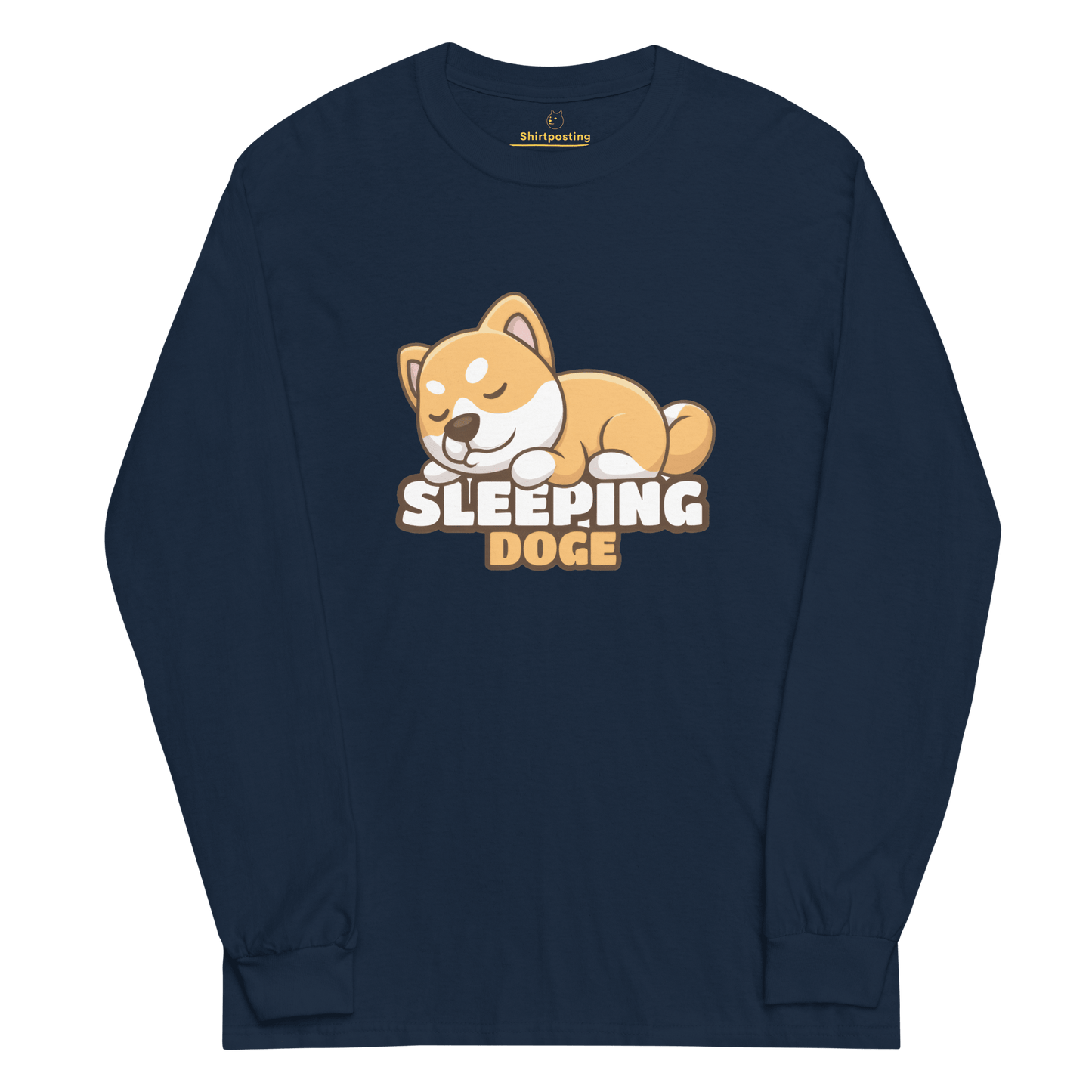 Sleeping Doge Long Sleeve T-Shirt Meme - Navy | Shirtposting
