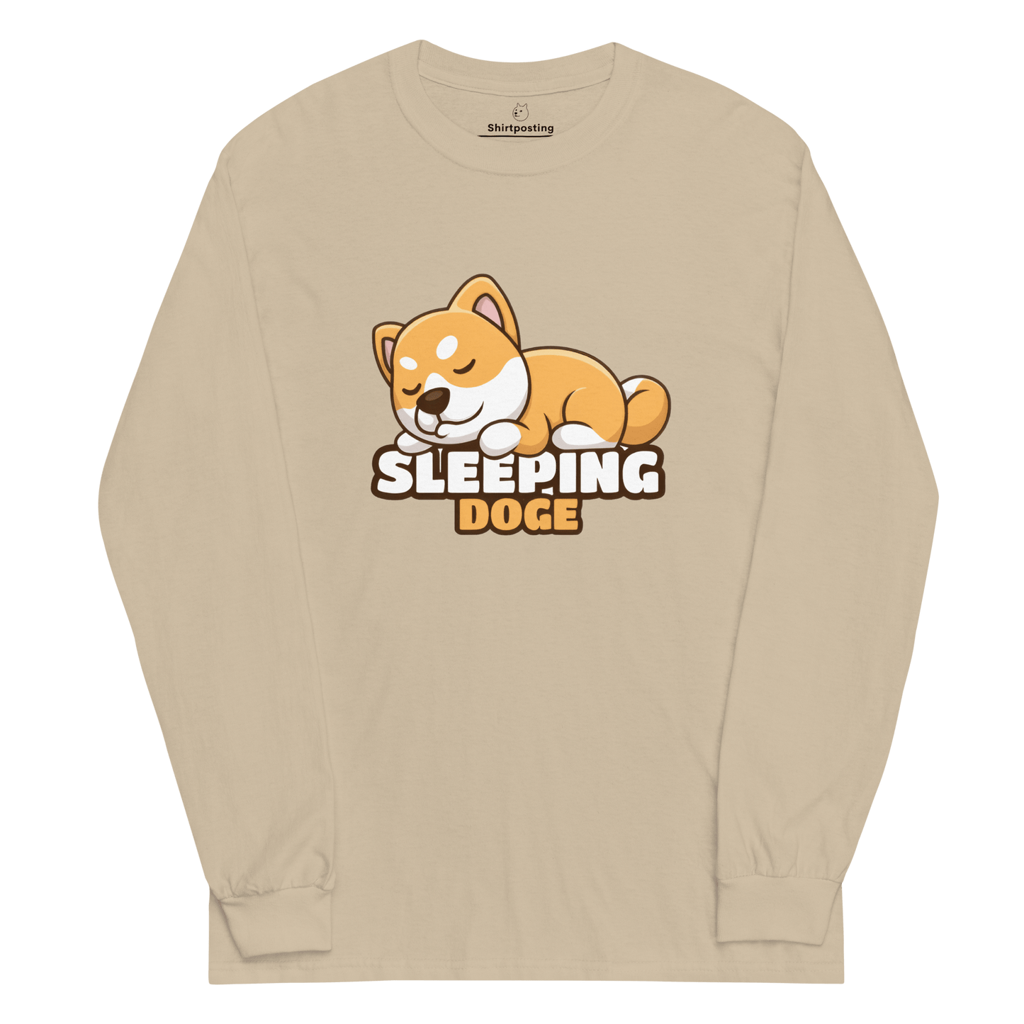 Sleeping Doge Long Sleeve T-Shirt Meme - Sand | Shirtposting