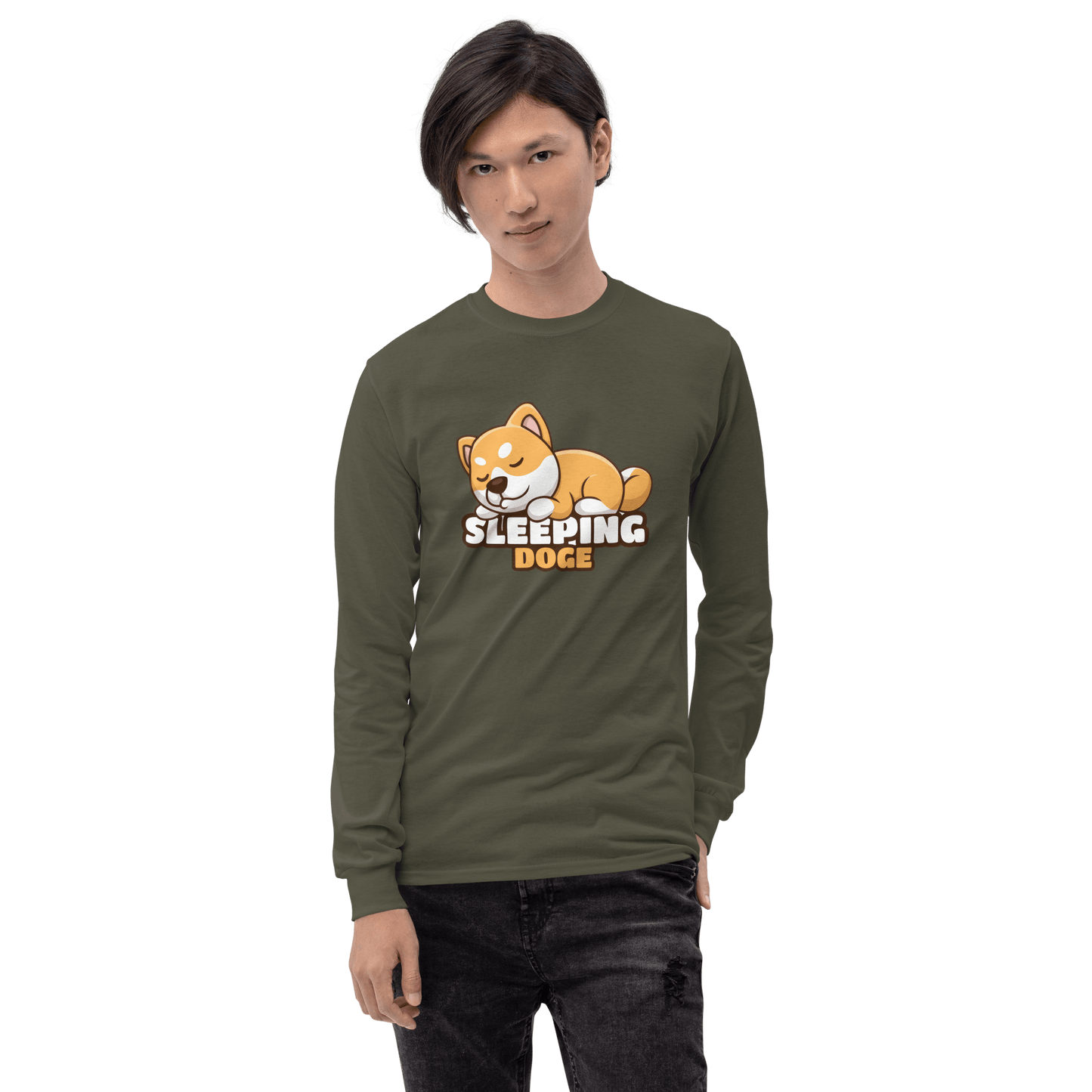 Sleeping Doge Long Sleeve T-Shirt Meme - Sport Grey | Shirtposting