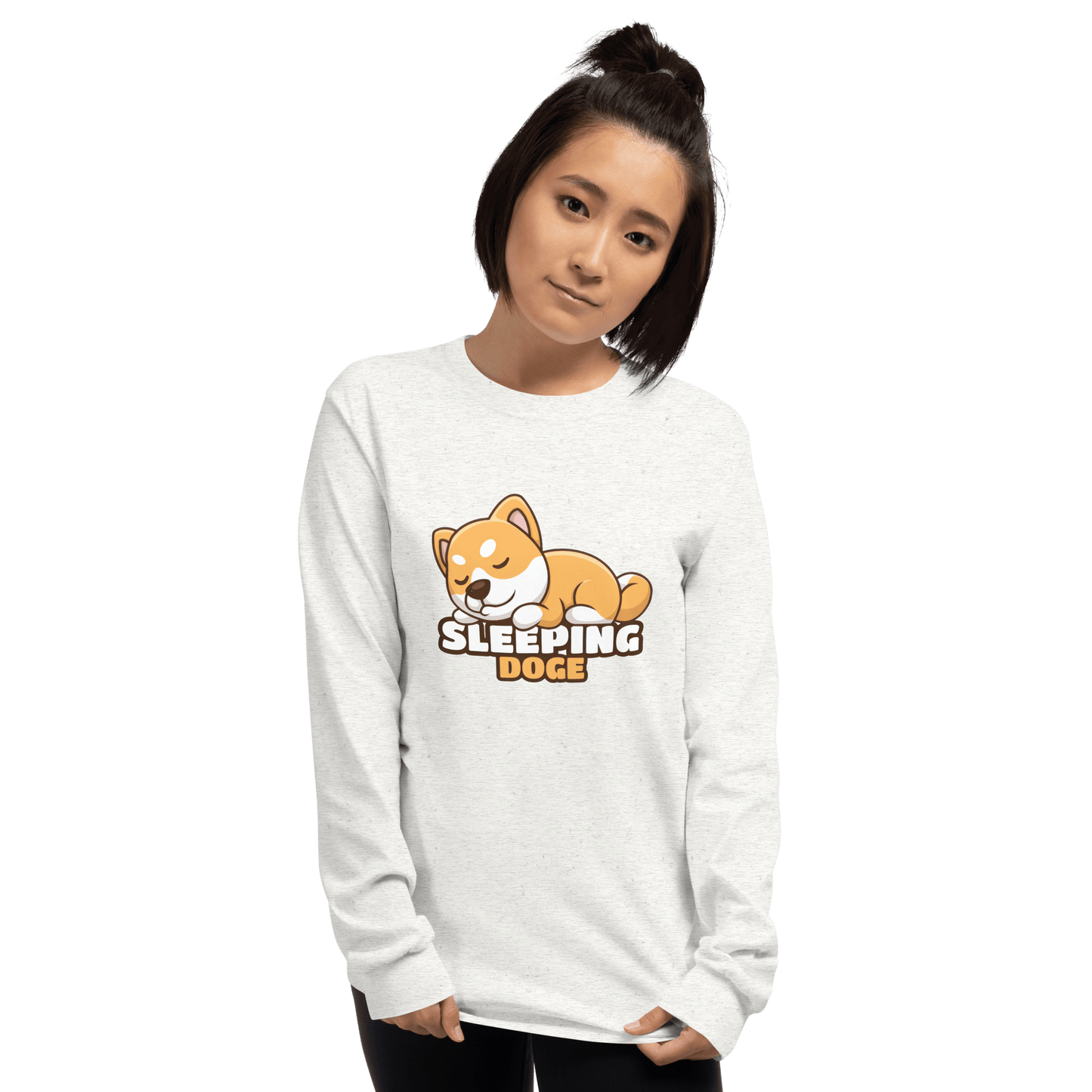 Sleeping Doge Long Sleeve T-Shirt Meme - Sport Grey | Shirtposting