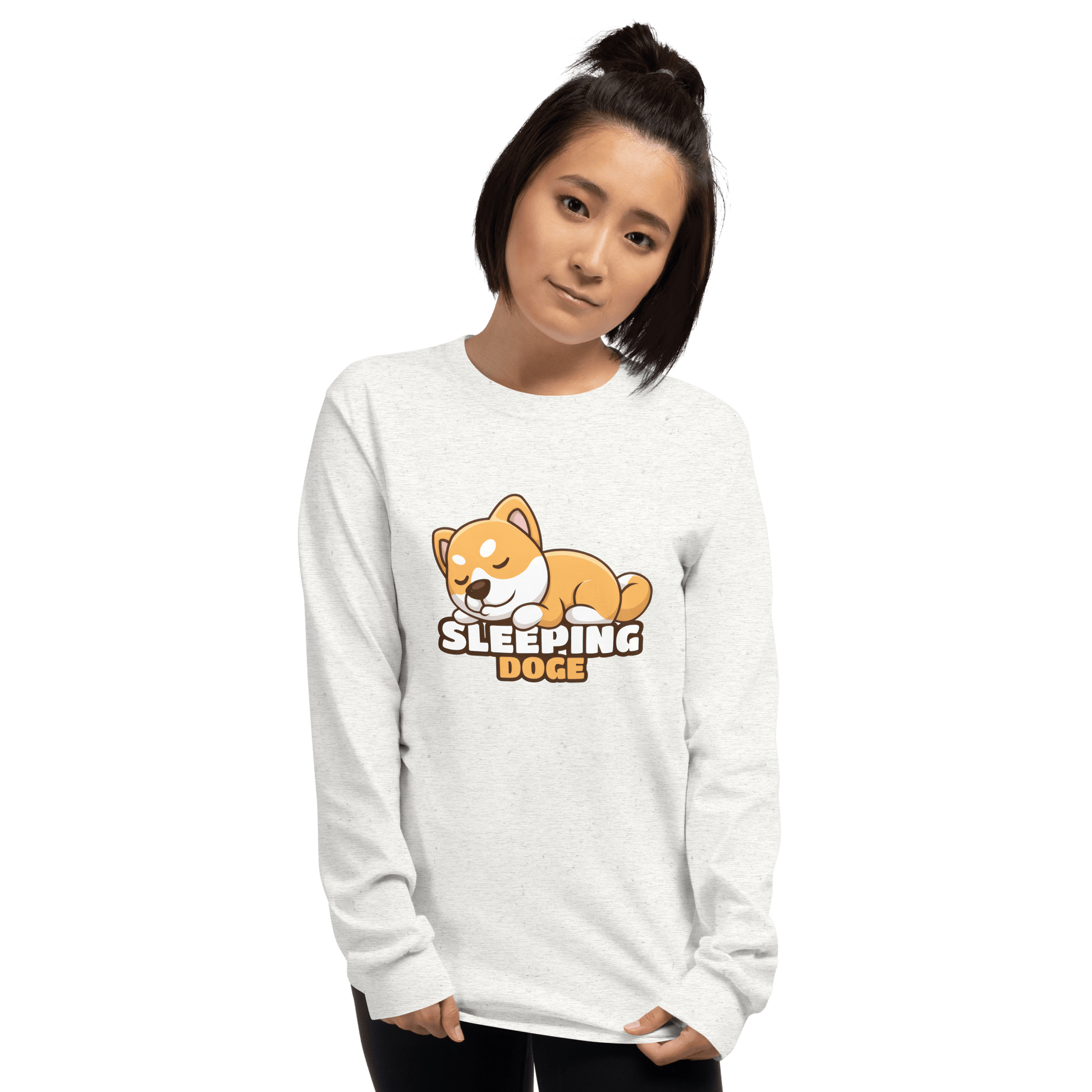 Sleeping Doge Long Sleeve T-Shirt Meme - Sport Grey | Shirtposting