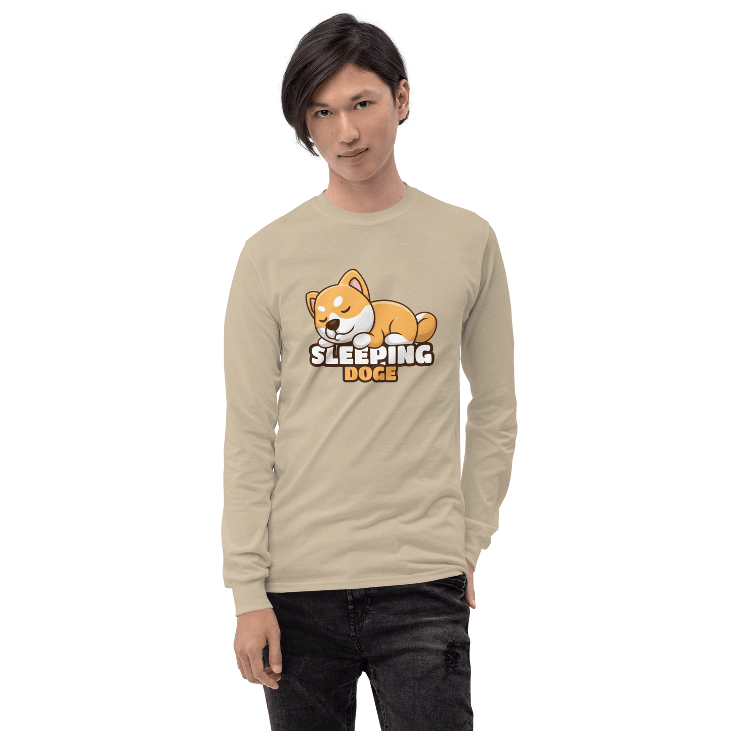 Sleeping Doge Long Sleeve T-Shirt Meme - Sport Grey | Shirtposting