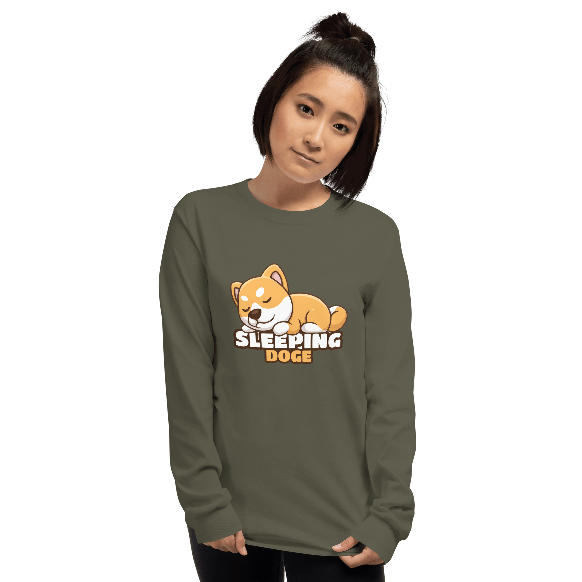Sleeping Doge Long Sleeve T-Shirt Meme - Sport Grey | Shirtposting
