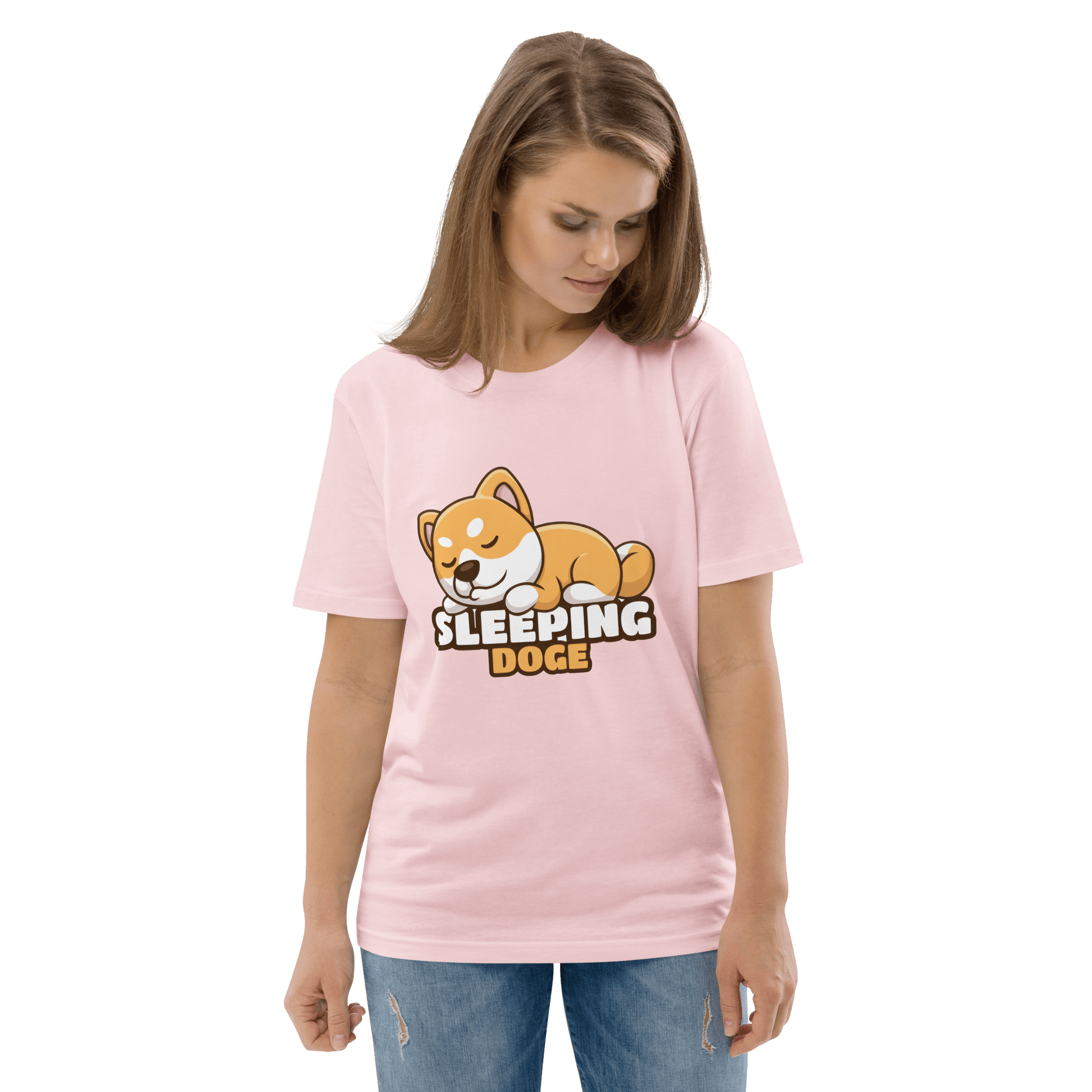 Sleeping Doge Premium Organic T-Shirt Meme - Cotton Pink | Shirtposting