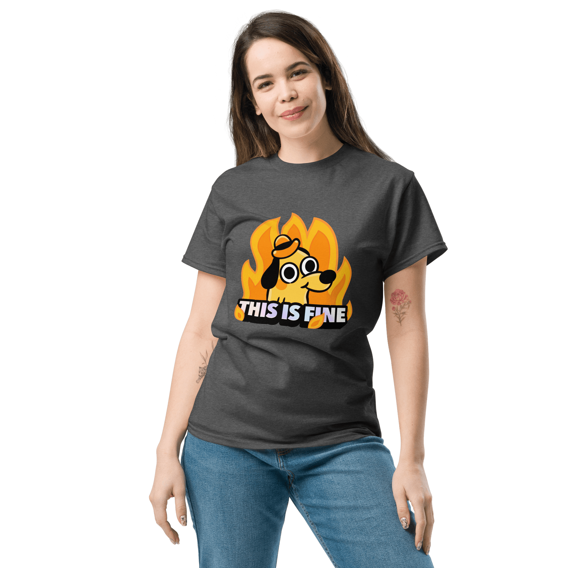 This Is Fine Classic T-Shirt Meme - Dark Heather | Shirtposting