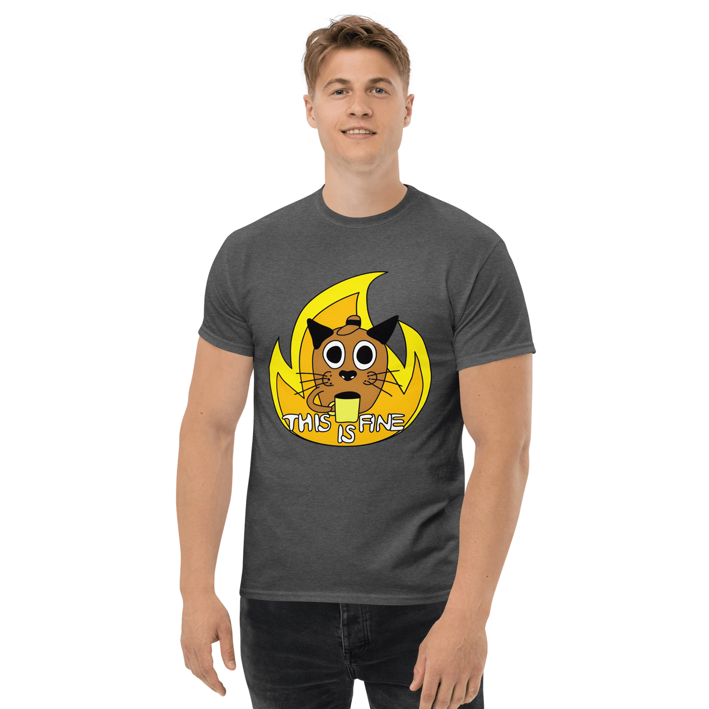 This Is Fine Classic T-Shirt Meme - Dark Heather | Shirtposting