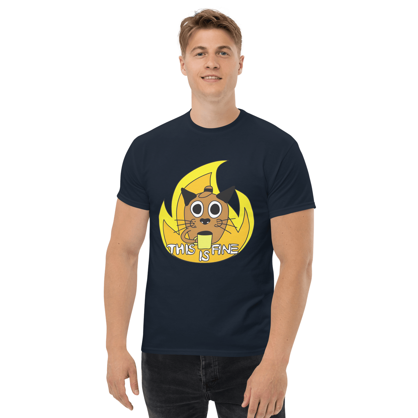This Is Fine Classic T-Shirt Meme - Navy | Shirtposting