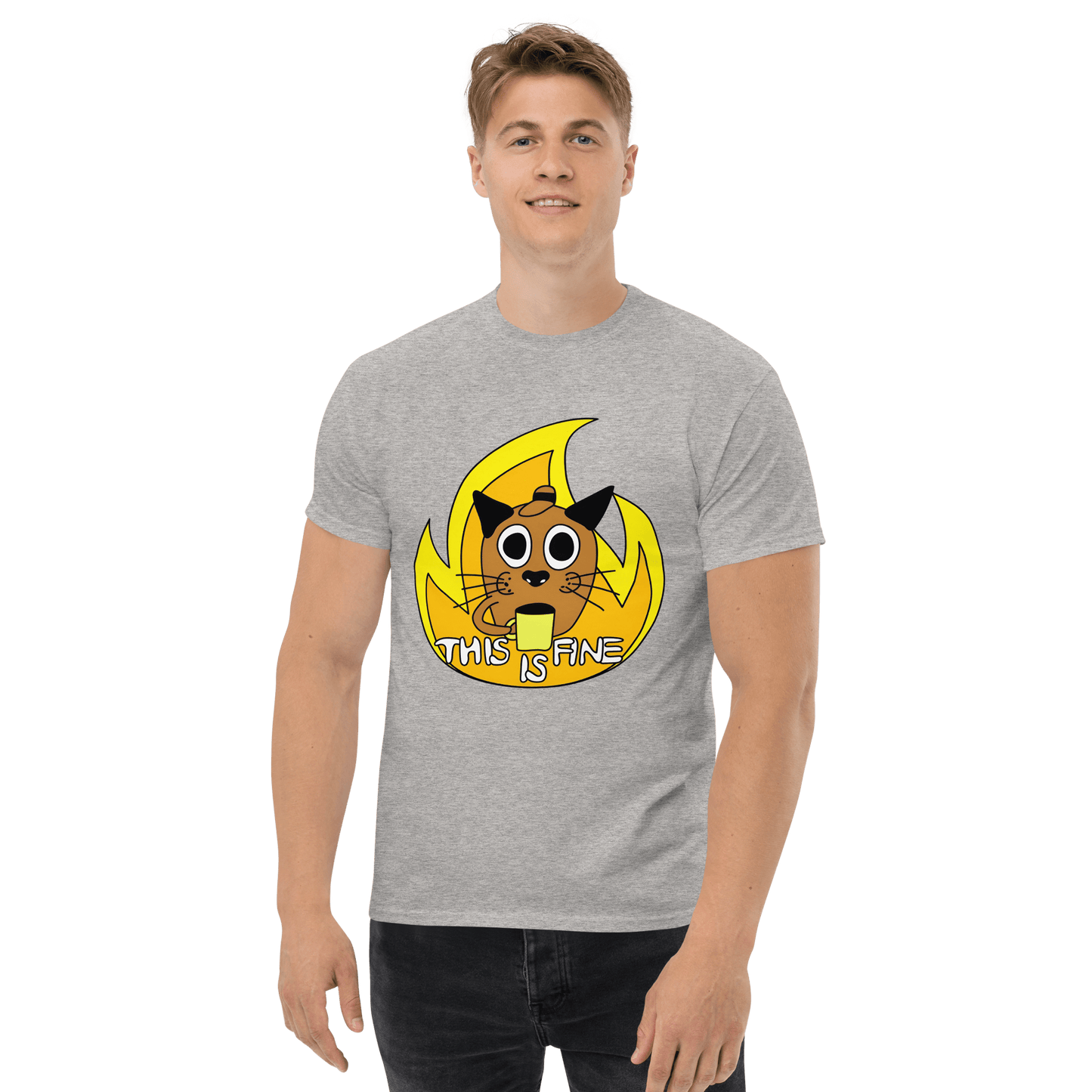 This Is Fine Classic T-Shirt Meme - Sport Grey | Shirtposting