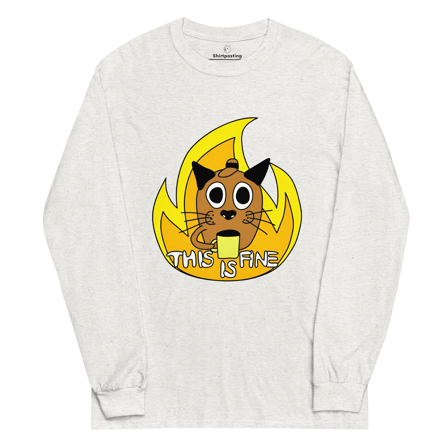 This Is Fine Long Sleeve T-Shirt Meme - Ash | Shirtposting