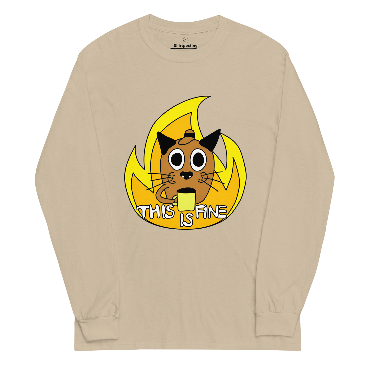 This Is Fine Long Sleeve T-Shirt Meme - Sand | Shirtposting