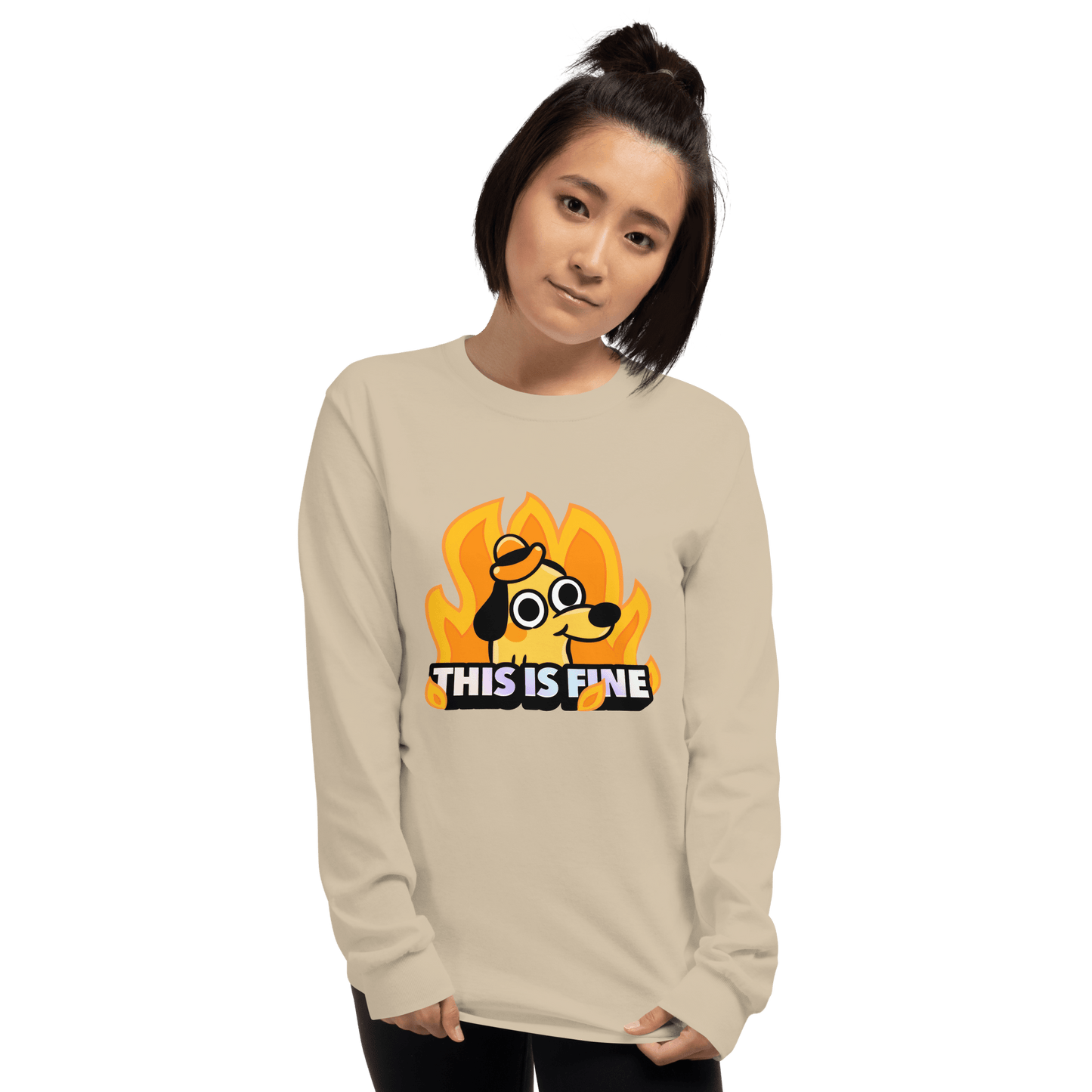 This Is Fine Long Sleeve T-Shirt Meme - Sport Grey | Shirtposting