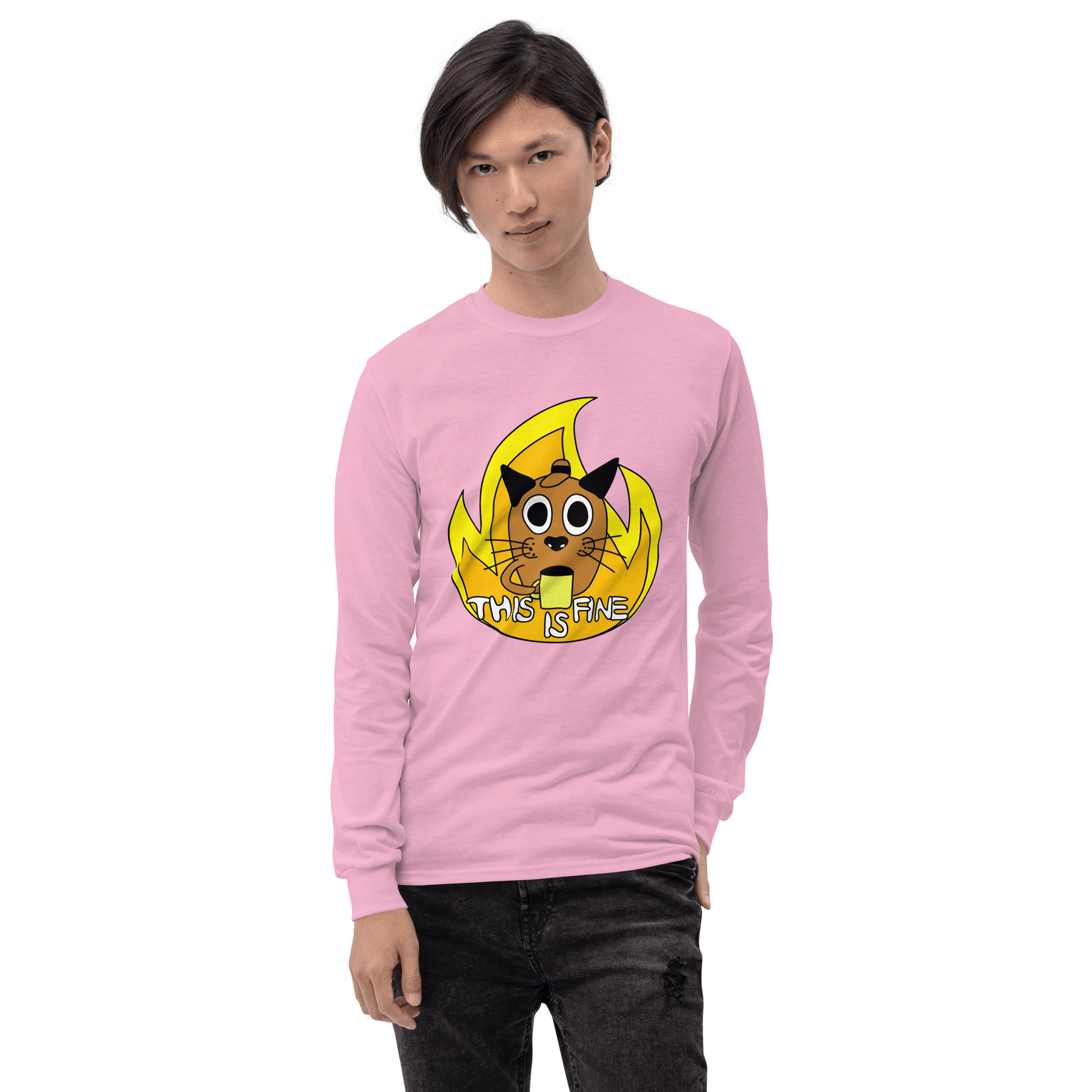 This Is Fine Long Sleeve T-Shirt Meme - Sport Grey | Shirtposting