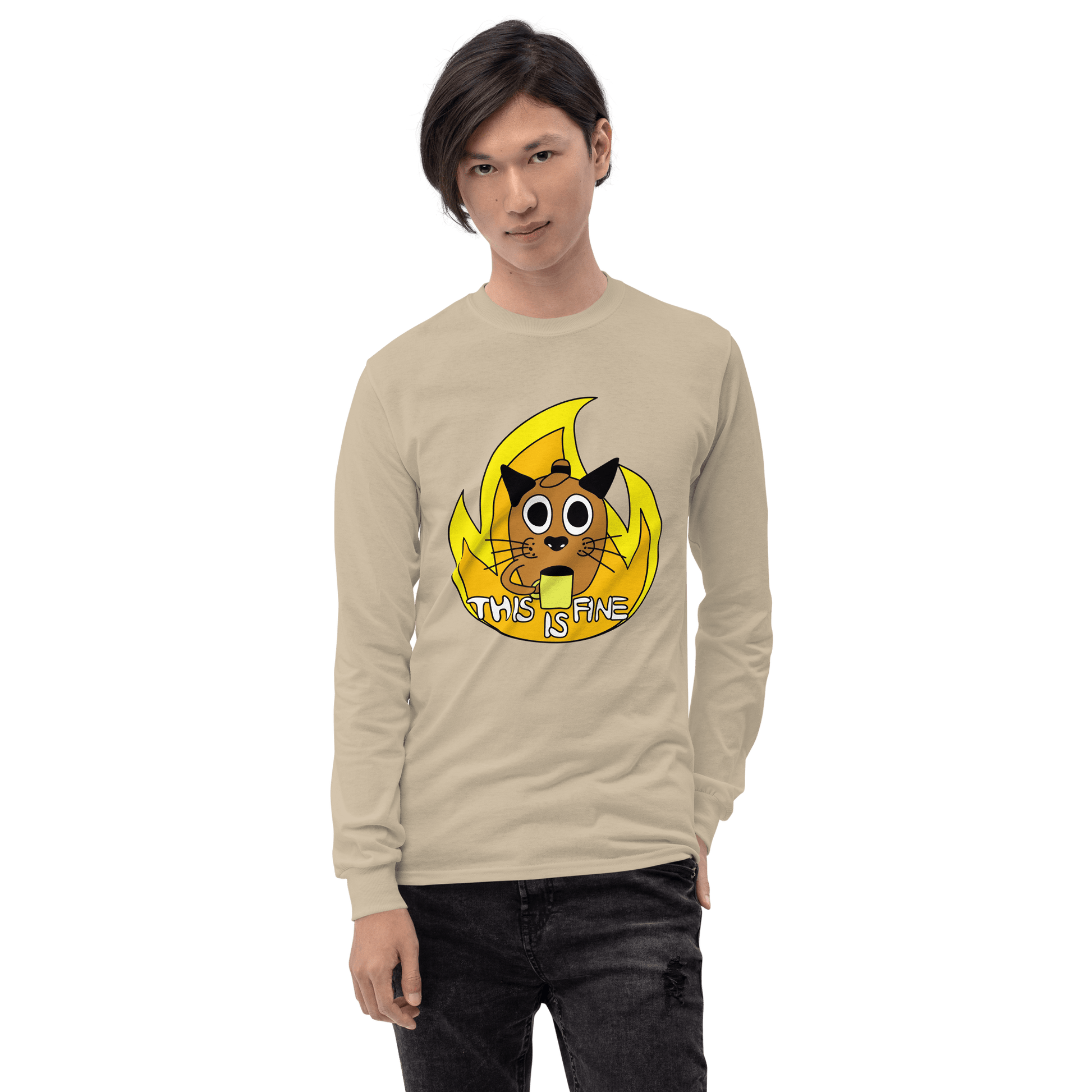 This Is Fine Long Sleeve T-Shirt Meme - Sport Grey | Shirtposting