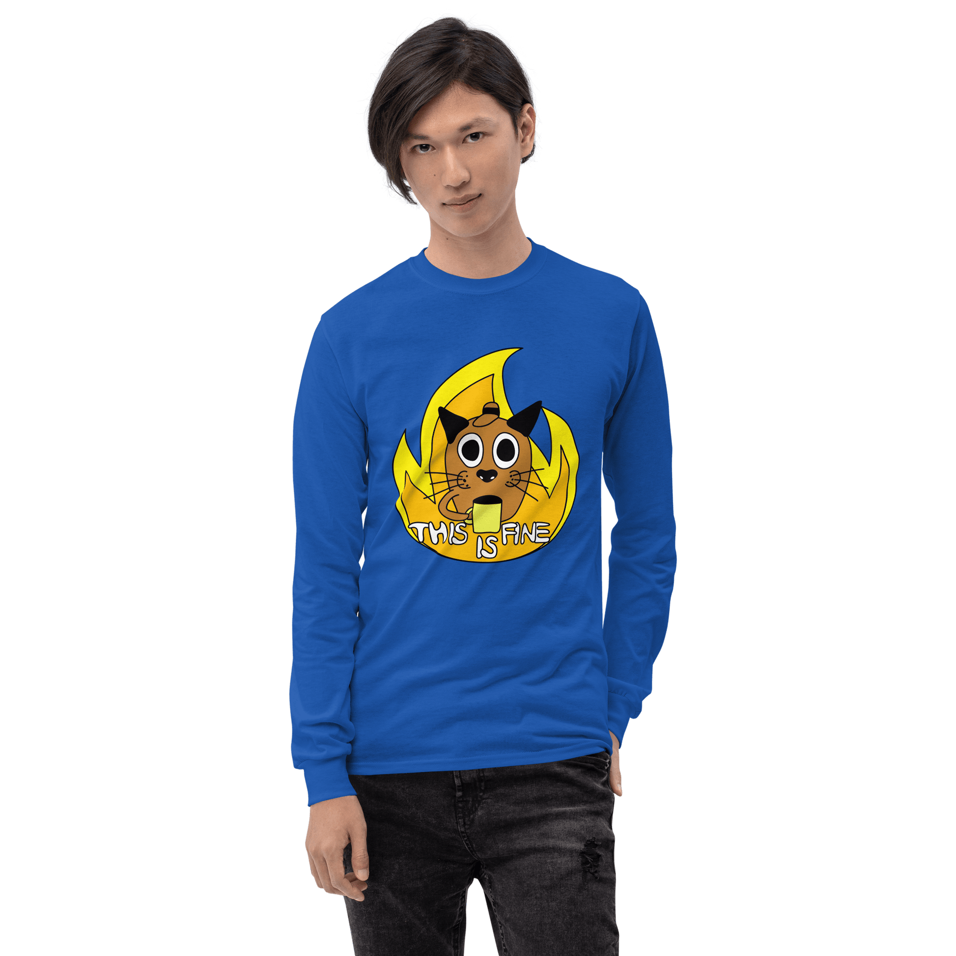 This Is Fine Long Sleeve T-Shirt Meme - Sport Grey | Shirtposting