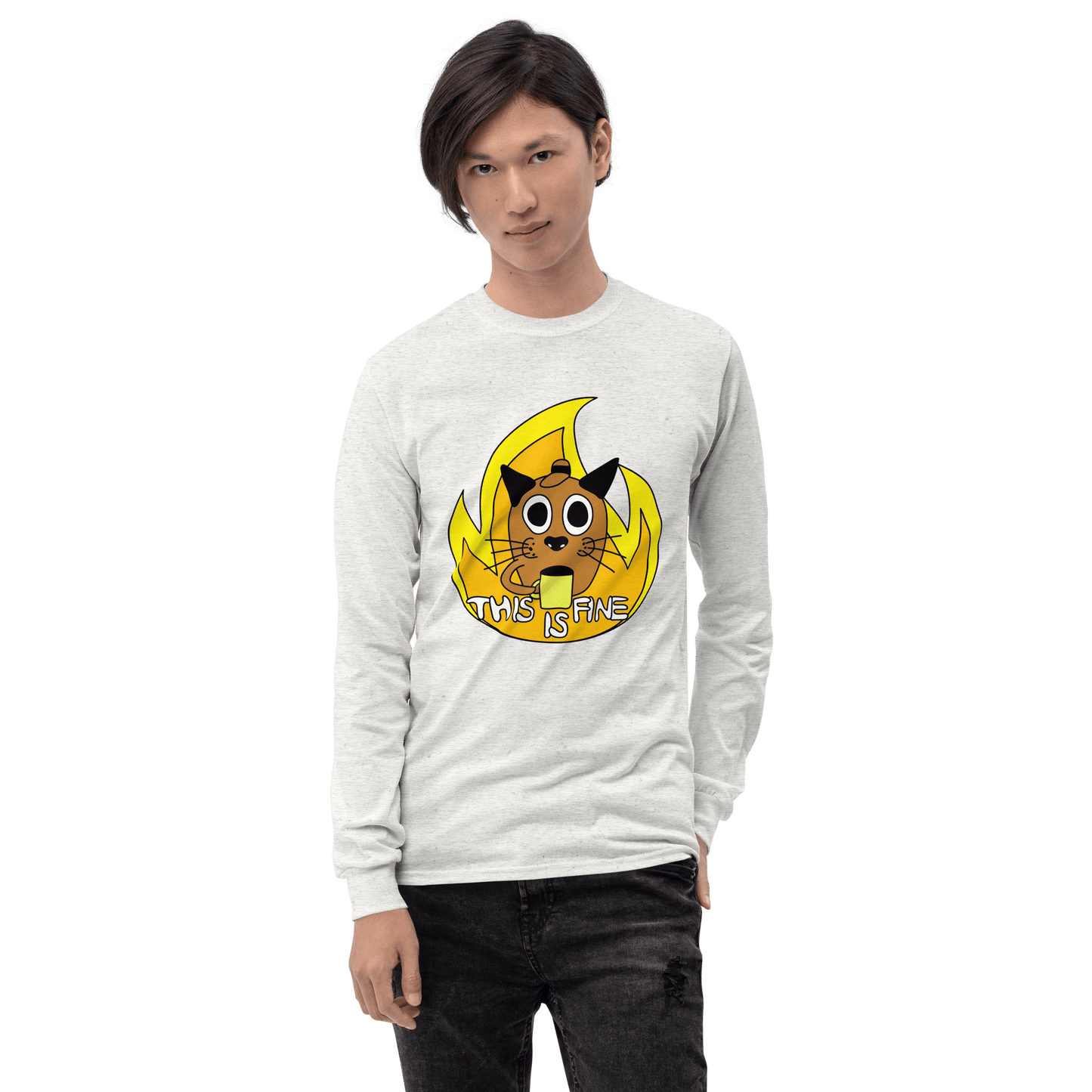 This Is Fine Long Sleeve T-Shirt Meme - Sport Grey | Shirtposting