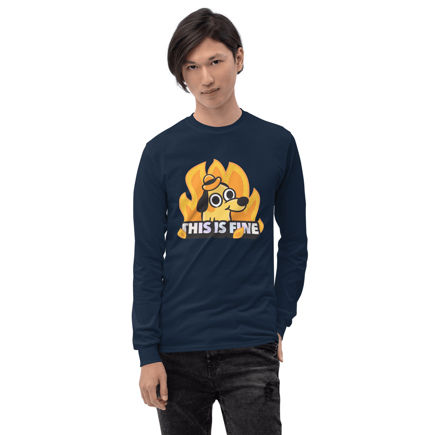 This Is Fine Long Sleeve T-Shirt Meme - Sport Grey | Shirtposting
