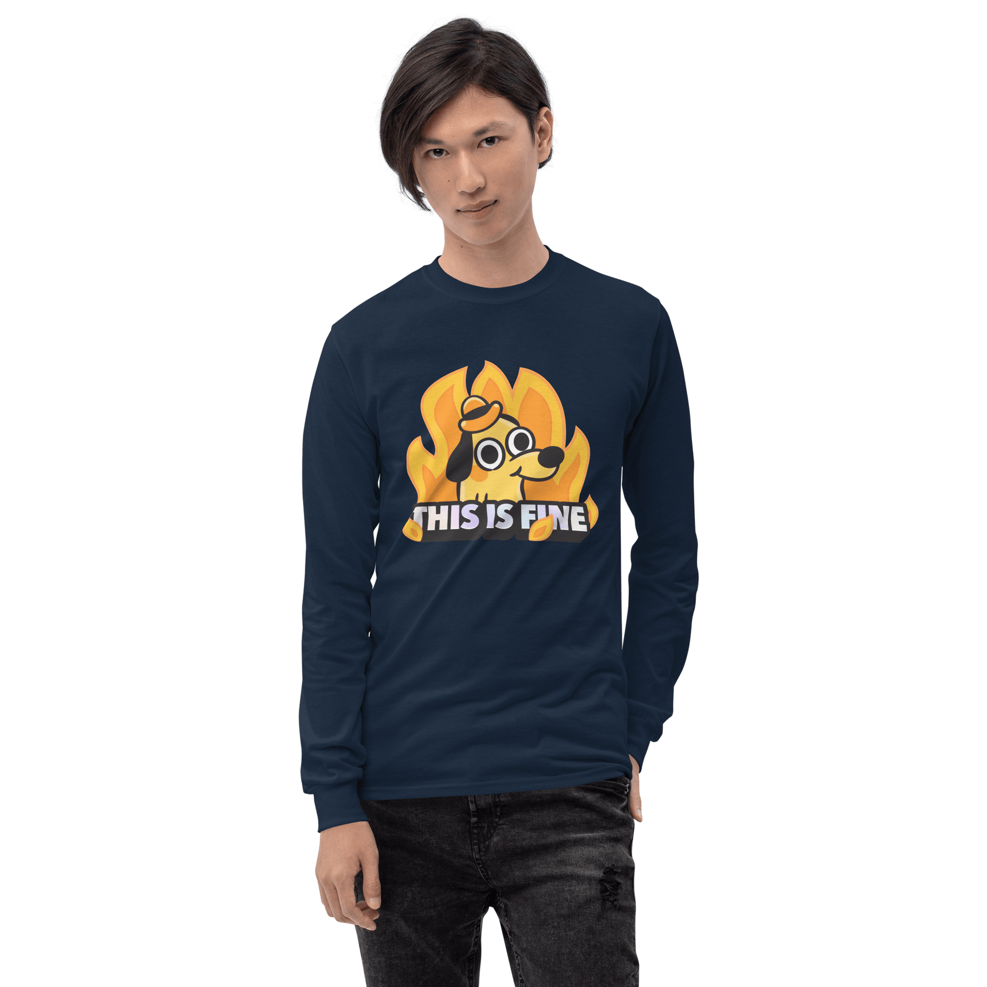 This Is Fine Long Sleeve T-Shirt Meme - Sport Grey | Shirtposting