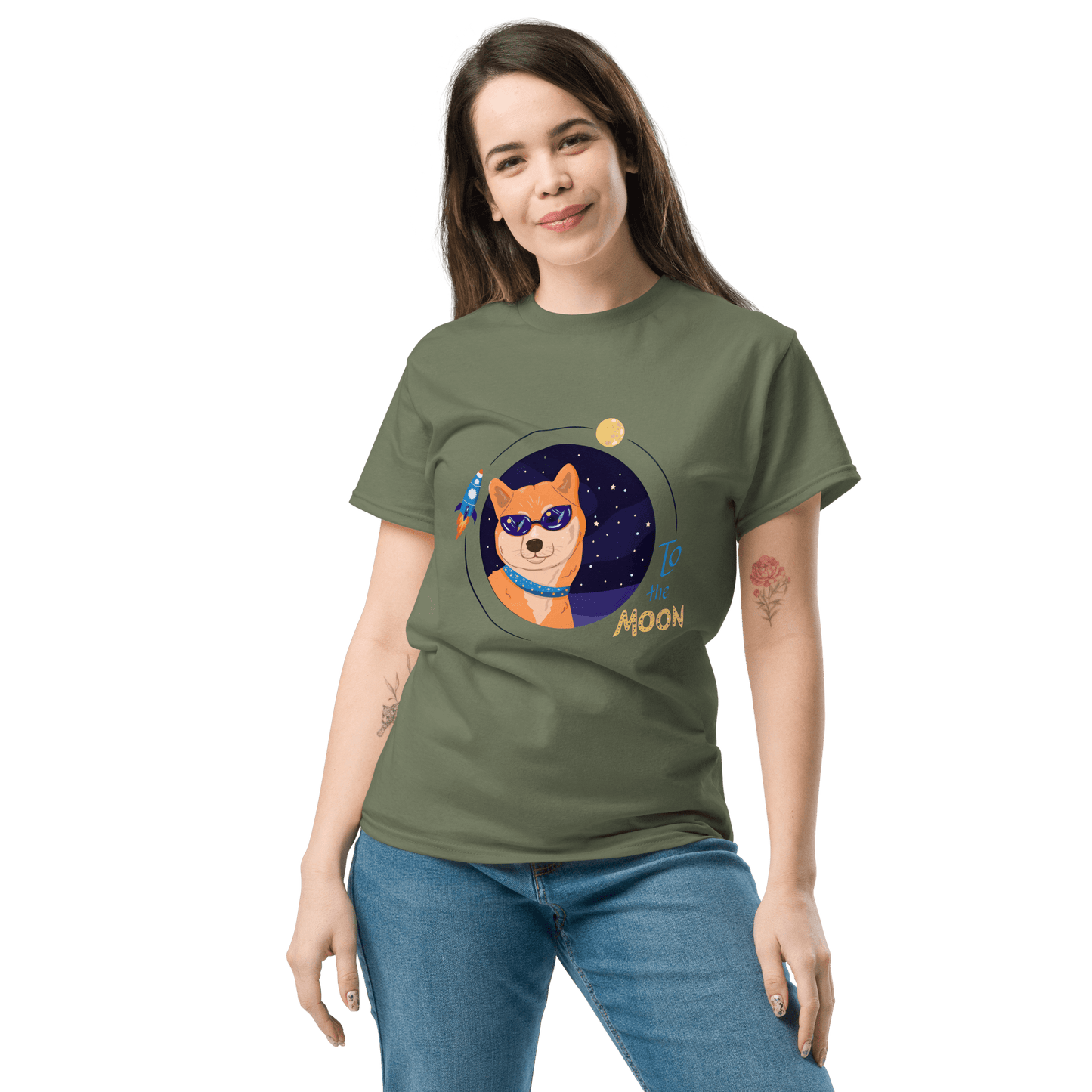 To The Moon Classic T-Shirt Meme - Military Green | Shirtposting