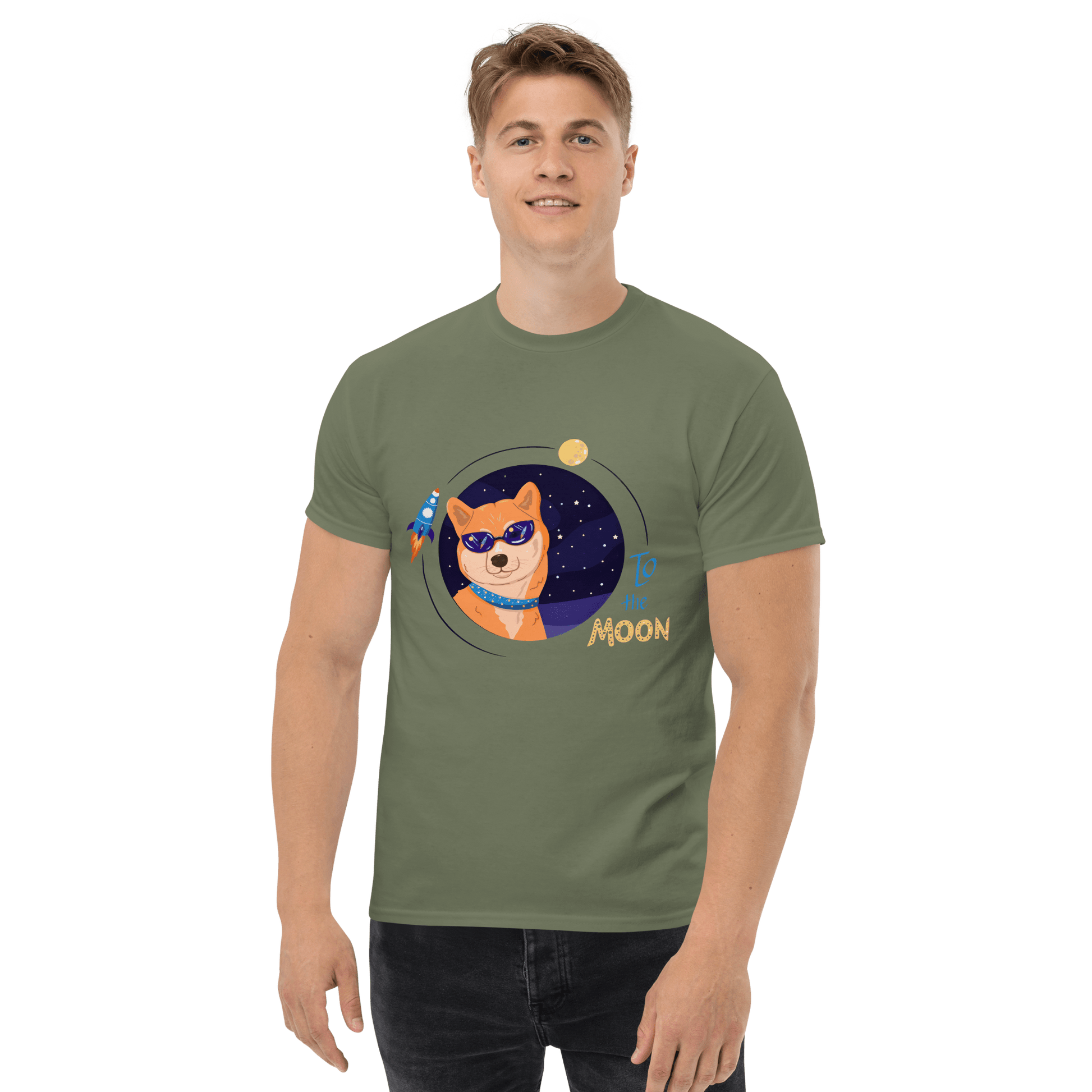To The Moon Classic T-Shirt Meme - Military Green | Shirtposting